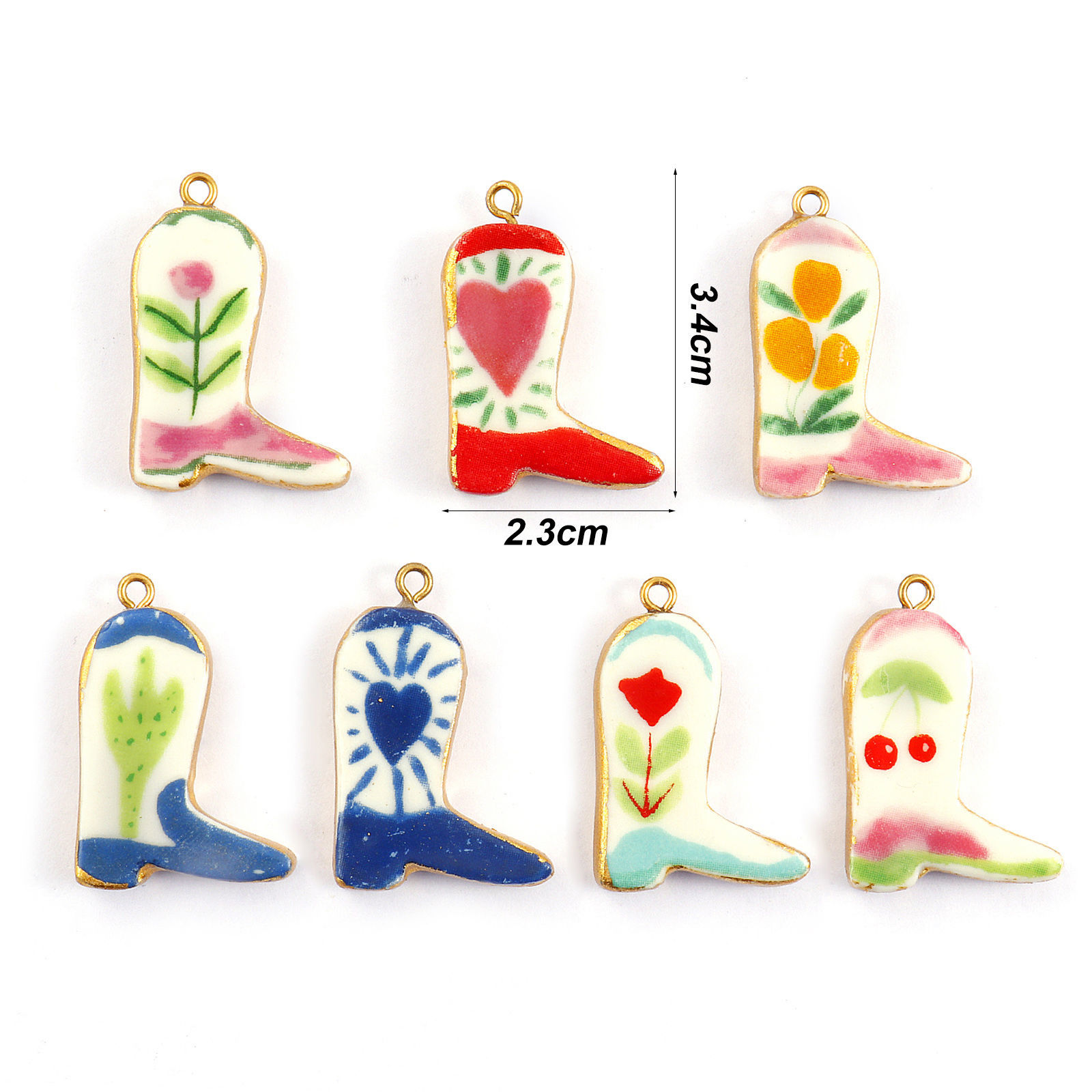 Immagine di 2 Pz Placcatura Sottovuoto PVD Ecologica 304 Acciaio Inossidabile & Ceramica Cowboy dell'Ovest Ciondoli Pendenti 18K Vero Oro Placcato Multicolore Stivale 3.4cm x 2.3cm