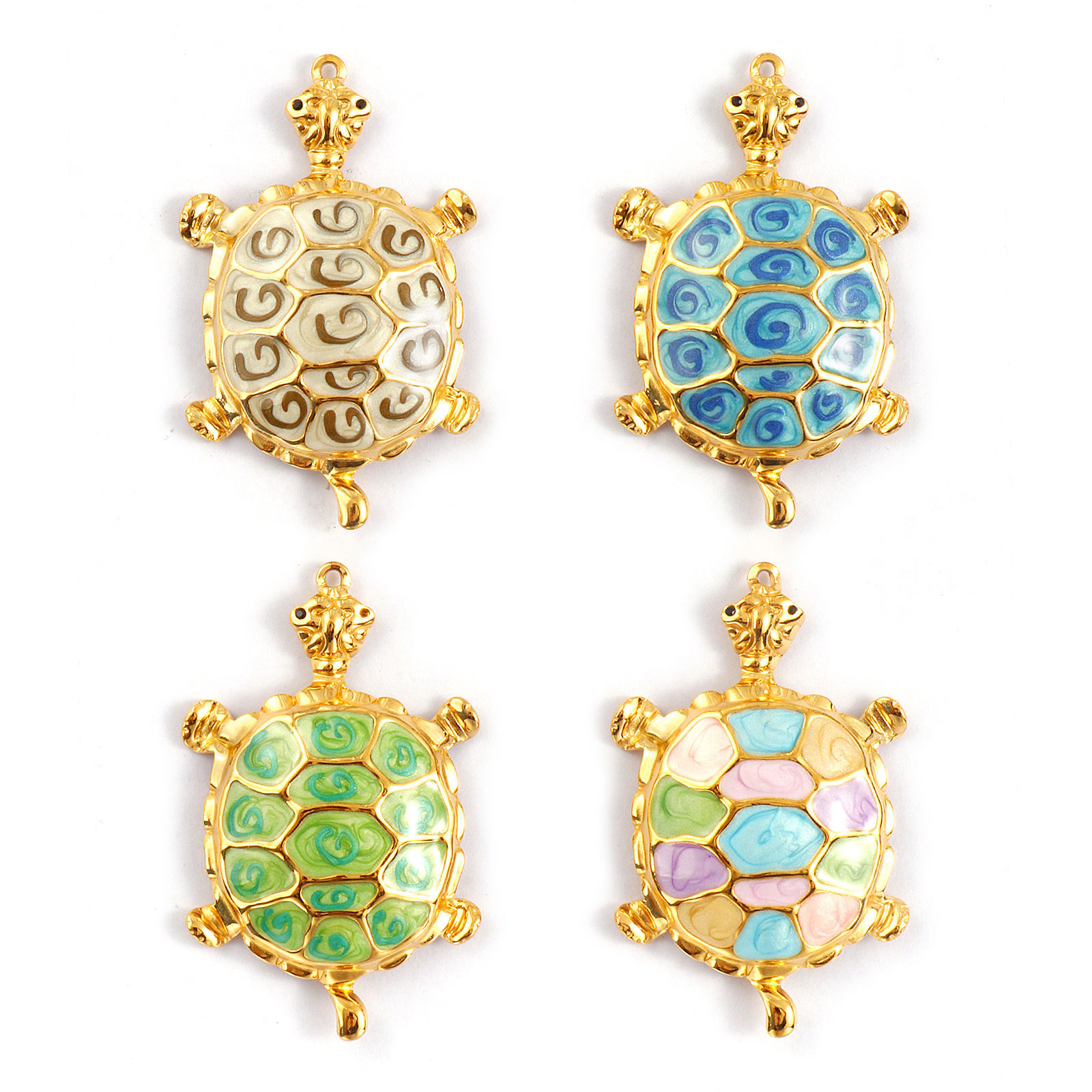 Picture of Eco-friendly PVD Vacuum Plating 304 Stainless Steel Ocean Jewelry Pendants 18K Real Gold Plated Enamel Sea Turtle Animal Pearlized Black Rhinestone 5.7cm x 3.5cm