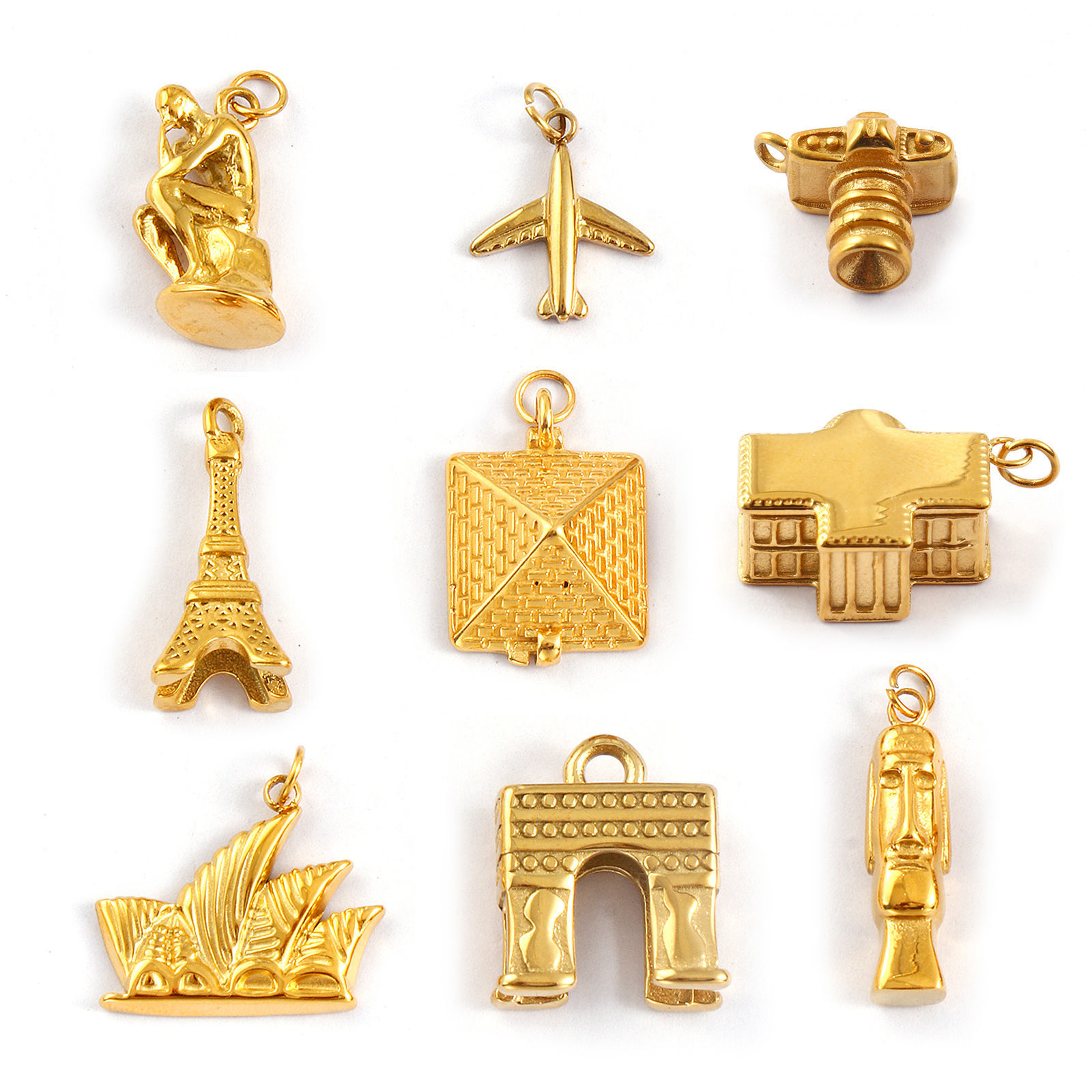 Picture of 1 Piece Eco-friendly PVD Vacuum Plating 304 Stainless Steel Travel Charms 18K Real Gold Plated 3D