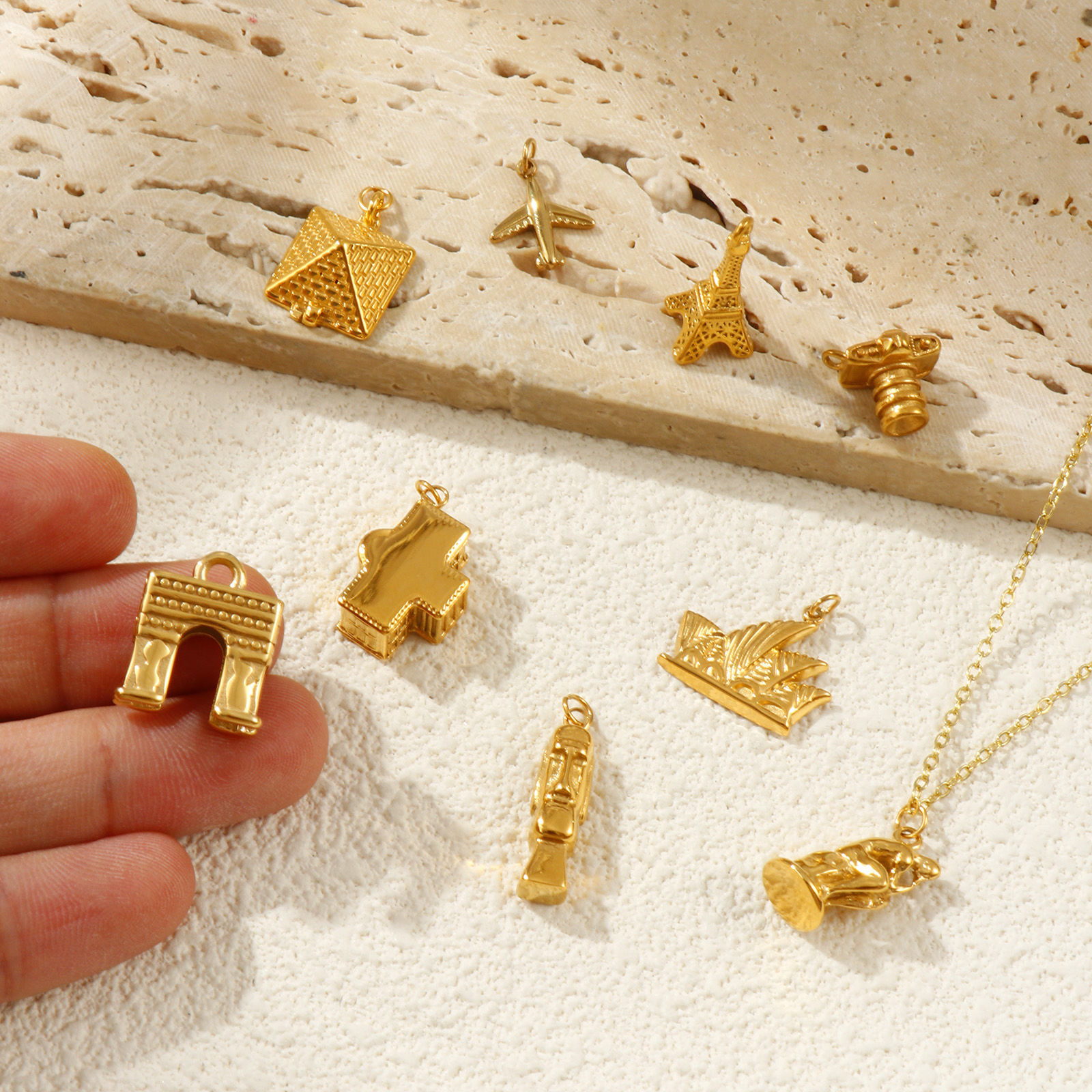 Picture of 1 Piece Eco-friendly PVD Vacuum Plating 304 Stainless Steel Travel Charms 18K Real Gold Plated 3D