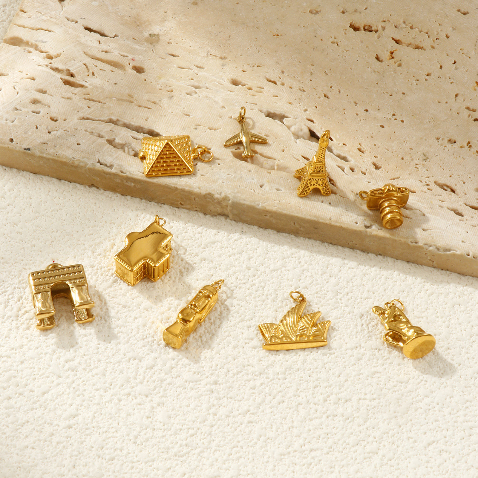 Picture of 1 Piece Eco-friendly PVD Vacuum Plating 304 Stainless Steel Travel Charms 18K Real Gold Plated 3D