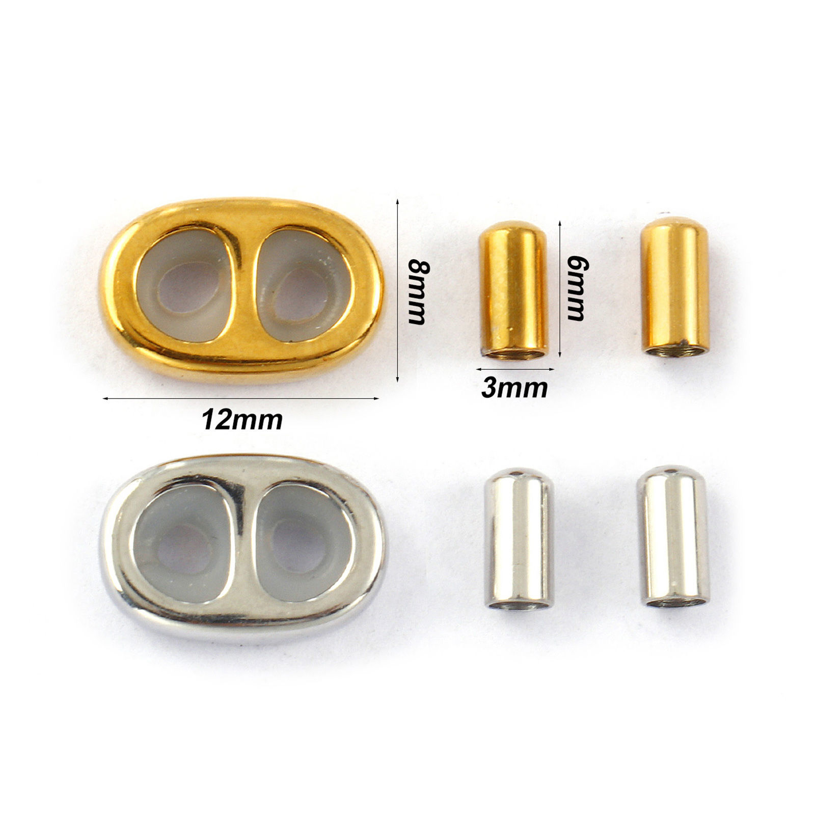 Picture of Eco-friendly 304 Stainless Steel 2 Holes Rubber Stopper Slider Beads With End Caps For DIY Jewelry Making