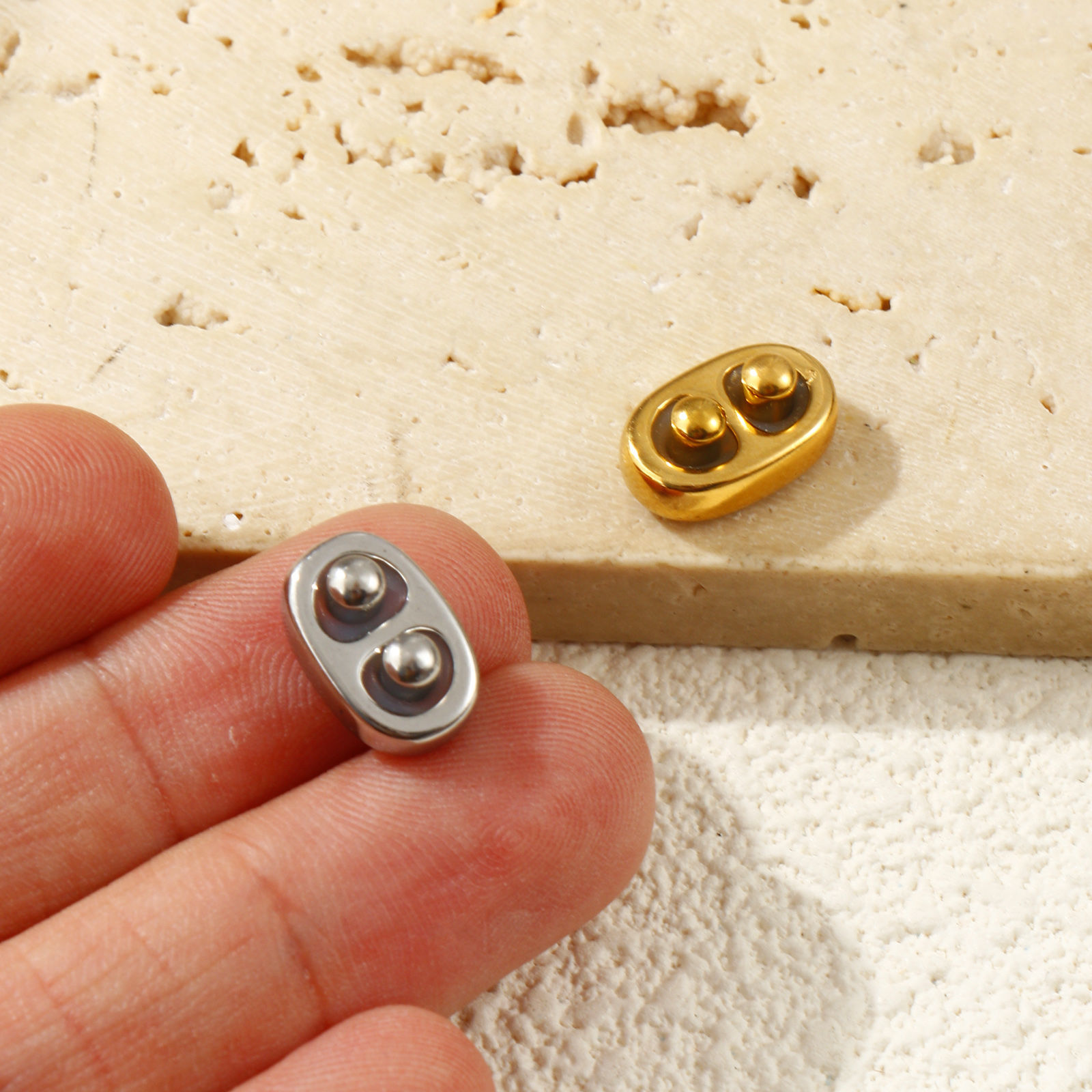 Picture of Eco-friendly 304 Stainless Steel 2 Holes Rubber Stopper Slider Beads With End Caps For DIY Jewelry Making