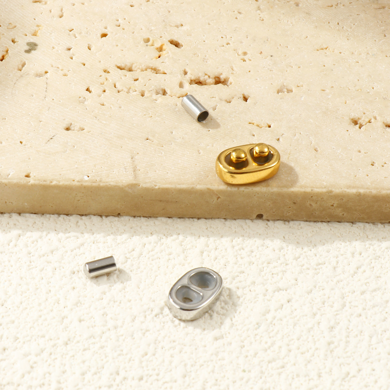 Picture of Eco-friendly 304 Stainless Steel 2 Holes Rubber Stopper Slider Beads With End Caps For DIY Jewelry Making