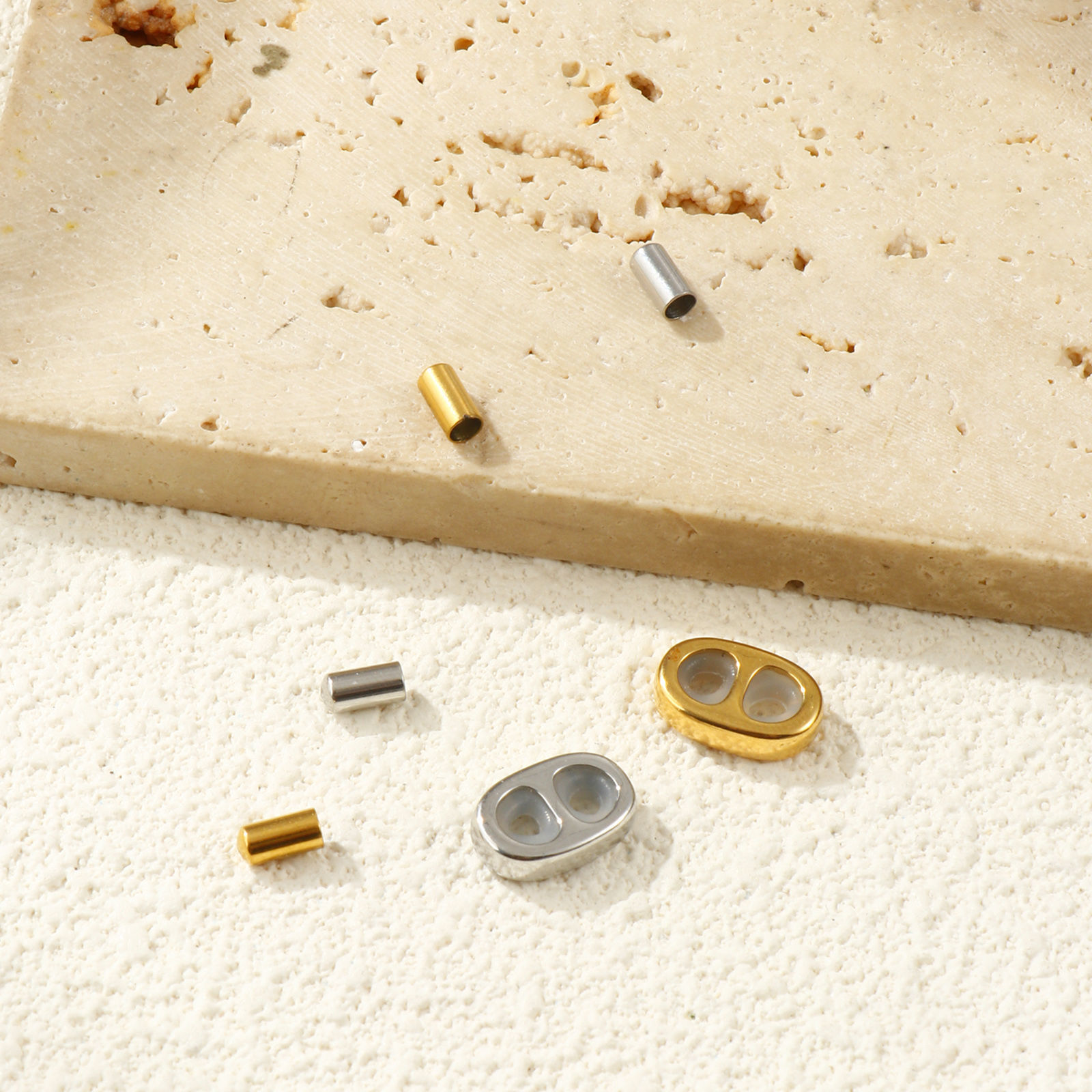 Picture of Eco-friendly 304 Stainless Steel 2 Holes Rubber Stopper Slider Beads With End Caps For DIY Jewelry Making