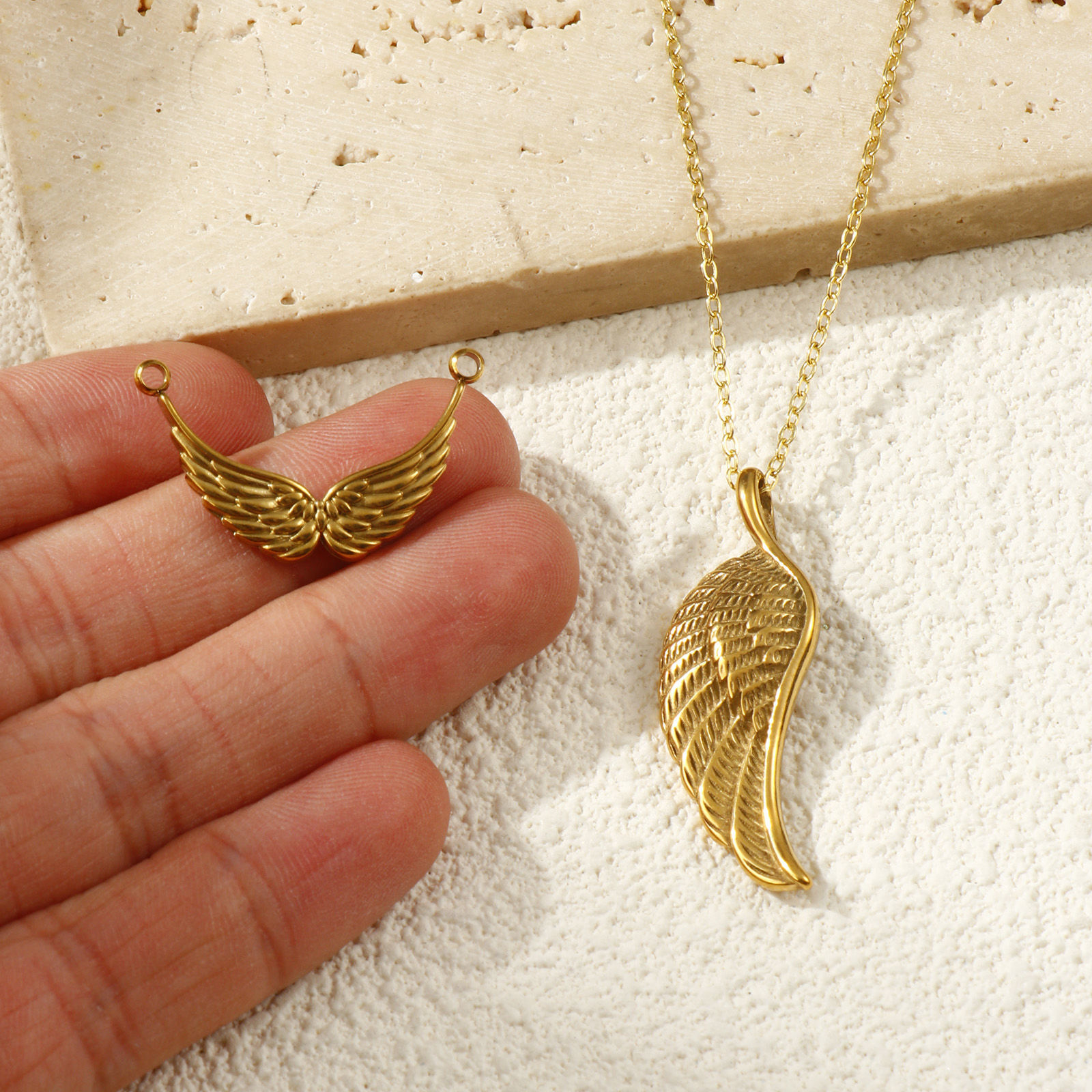 Picture of 2 PCs Eco-friendly PVD Vacuum Plating 304 Stainless Steel Pendants 18K Real Gold Plated Wing