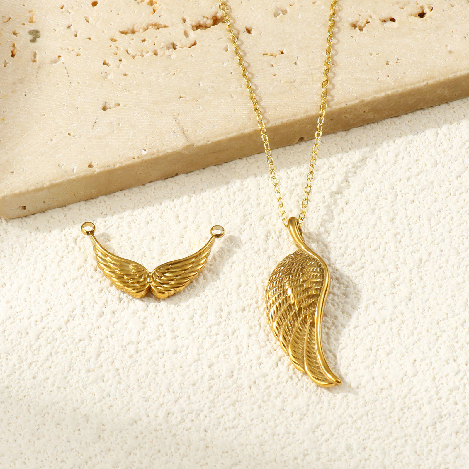 Picture of 2 PCs Eco-friendly PVD Vacuum Plating 304 Stainless Steel Pendants 18K Real Gold Plated Wing