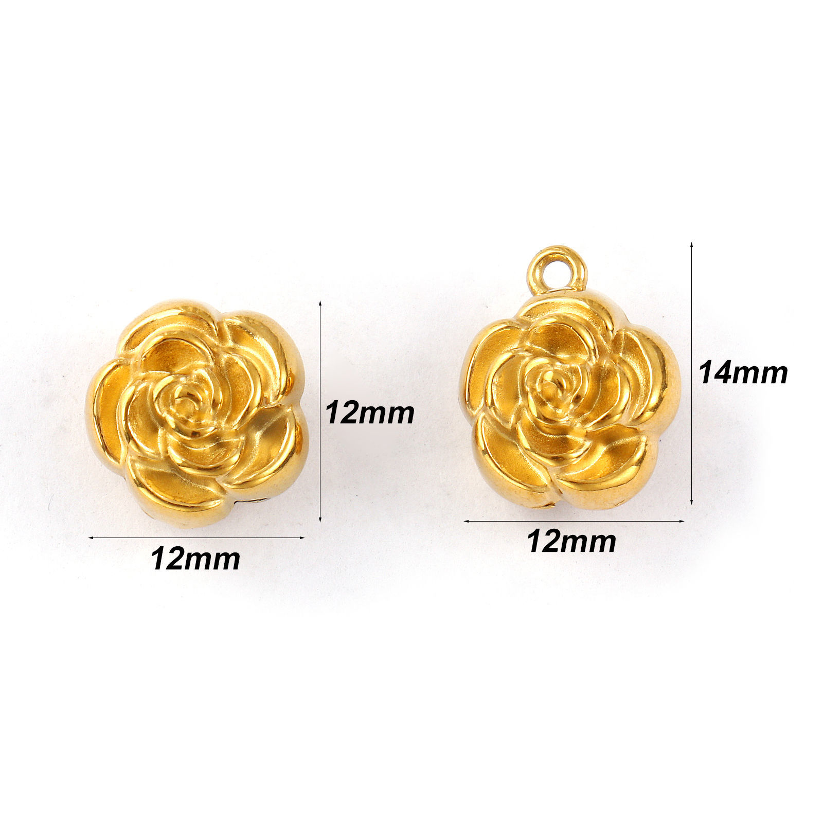 Picture of 2 PCs Eco-friendly PVD Vacuum Plating 304 Stainless Steel Charms 18K Real Gold Plated Flower Double Sided