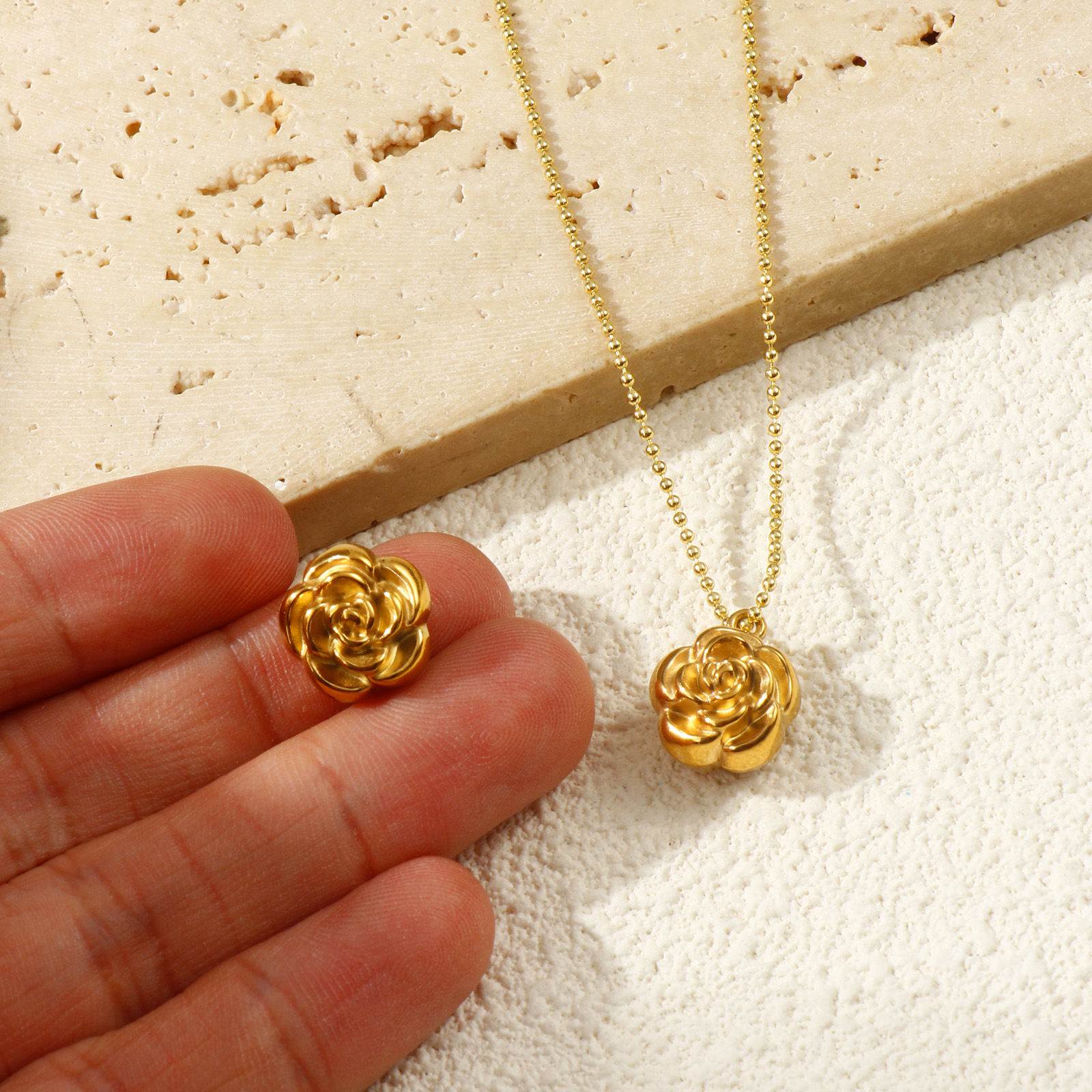 Picture of 2 PCs Eco-friendly PVD Vacuum Plating 304 Stainless Steel Charms 18K Real Gold Plated Flower Double Sided