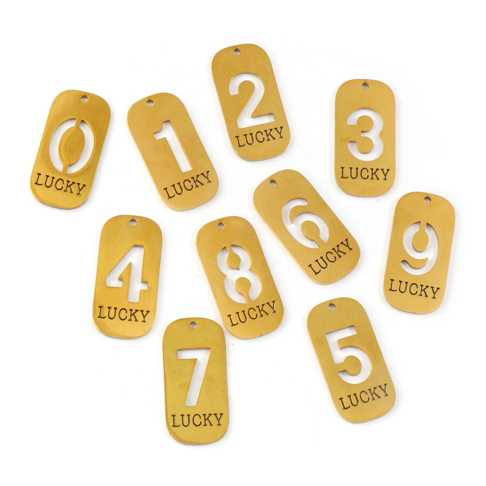 Picture of Eco-friendly PVD Vacuum Plating 304 Stainless Steel Pendants 18K Real Gold Plated Rectangle Lucky Number Message " 0-9 " Mirror Polishing 3.5cm x 1.7cm