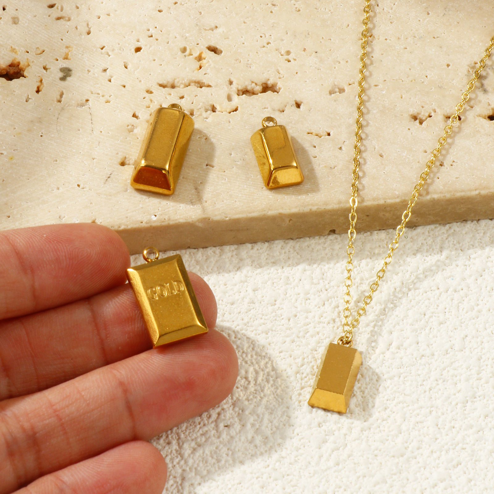 Picture of Eco-friendly Vacuum Plating 304 Stainless Steel Charms 18K Gold Plated Brick