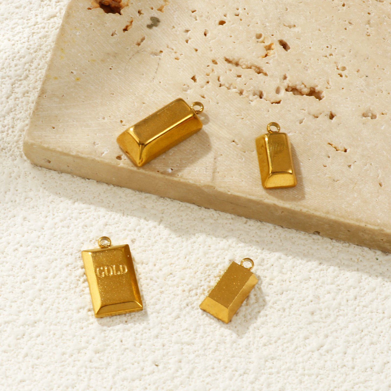 Picture of Eco-friendly Vacuum Plating 304 Stainless Steel Charms 18K Gold Plated Brick