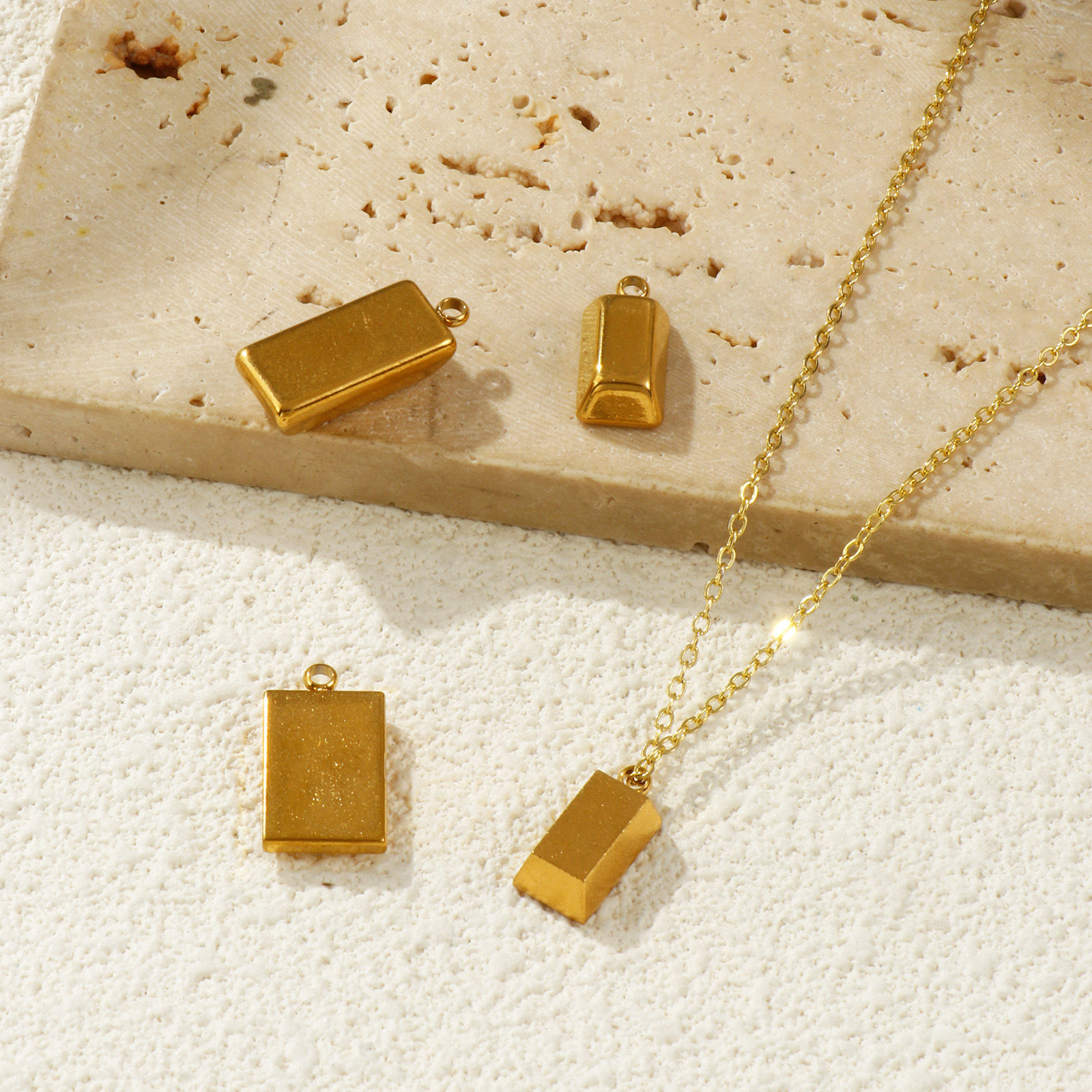 Picture of Eco-friendly Vacuum Plating 304 Stainless Steel Charms 18K Gold Plated Brick