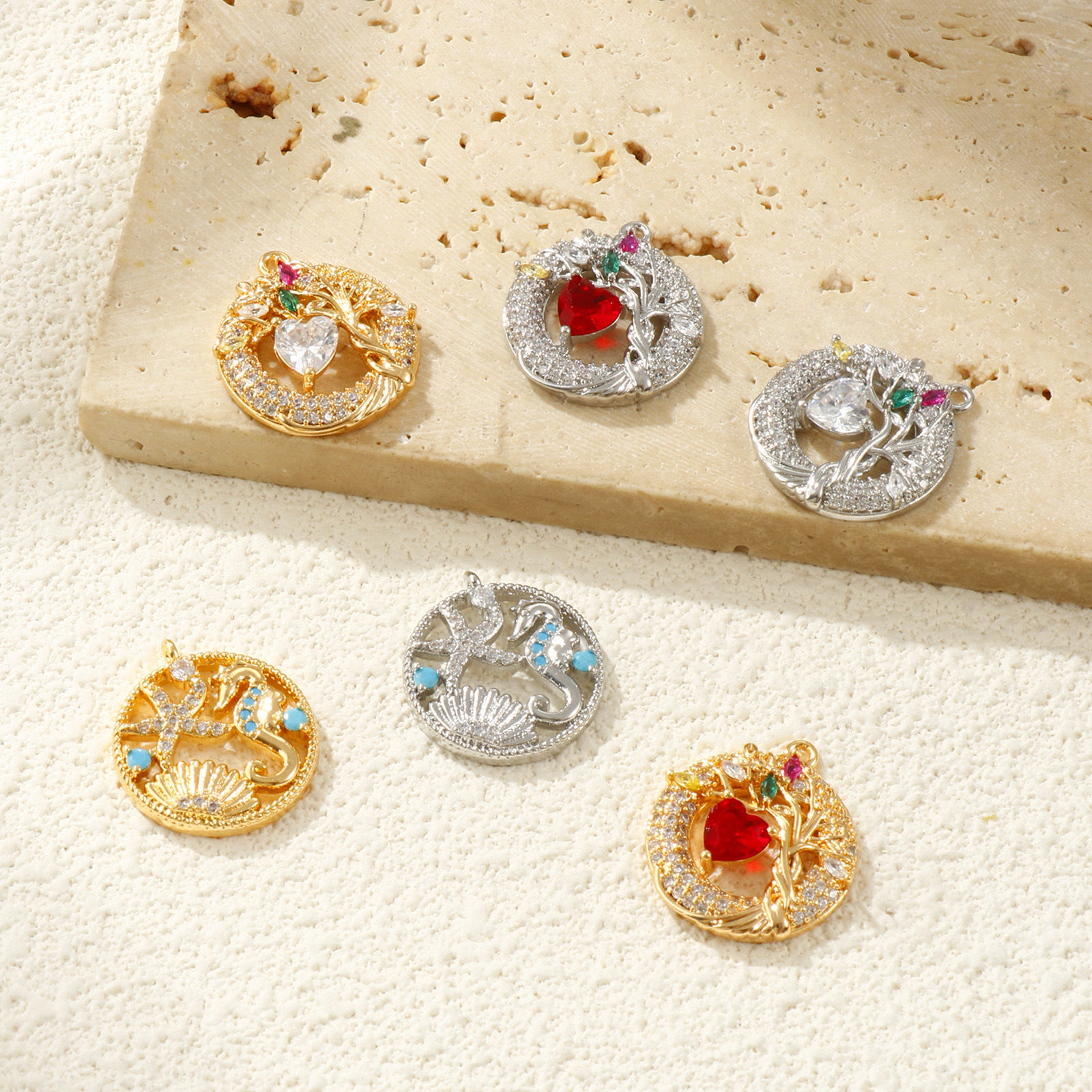 Bild von Eco-friendly Brass & Cubic Zirconia Charms Real Gold Plated Round Micro Pave