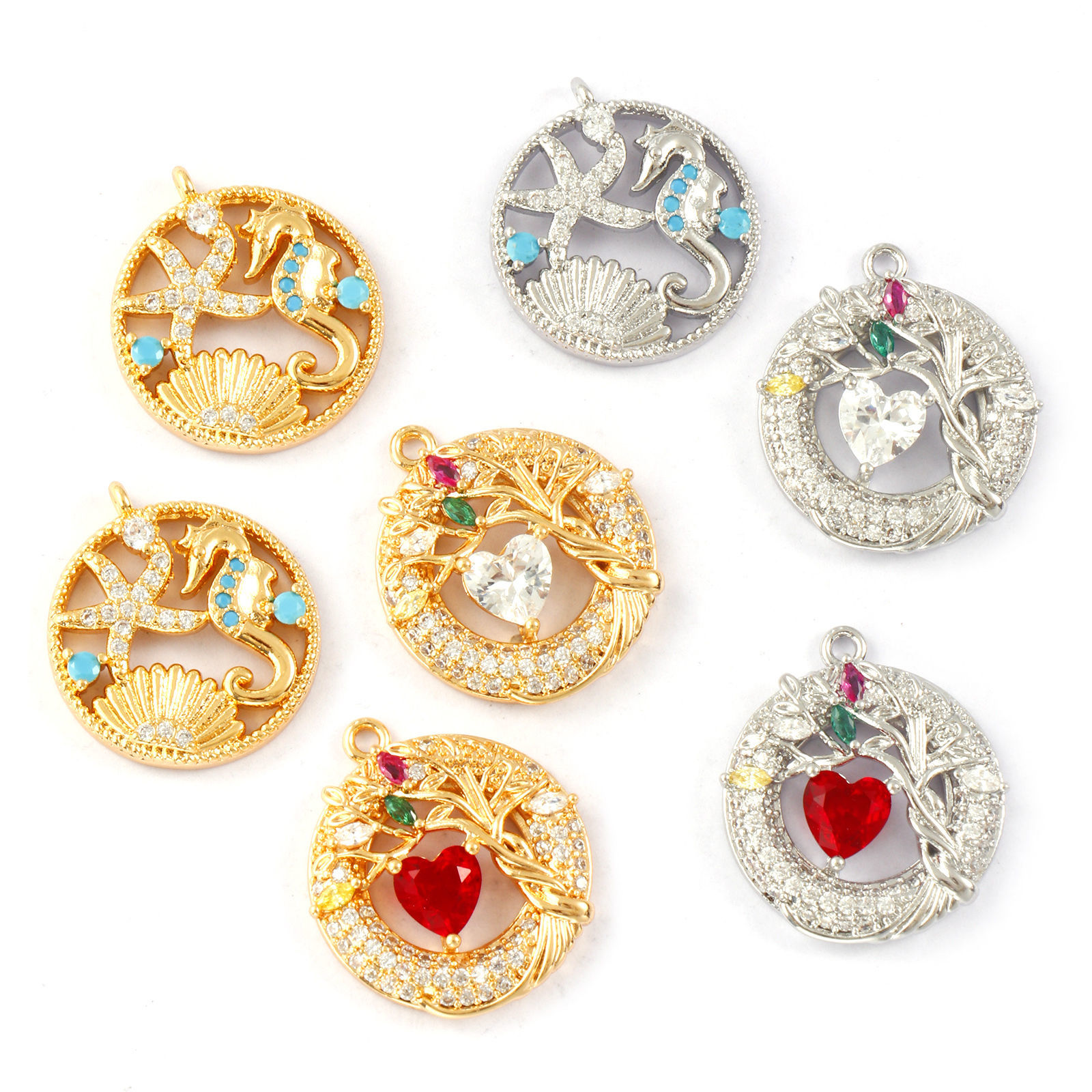Bild von Eco-friendly Brass & Cubic Zirconia Charms Real Gold Plated Round Micro Pave