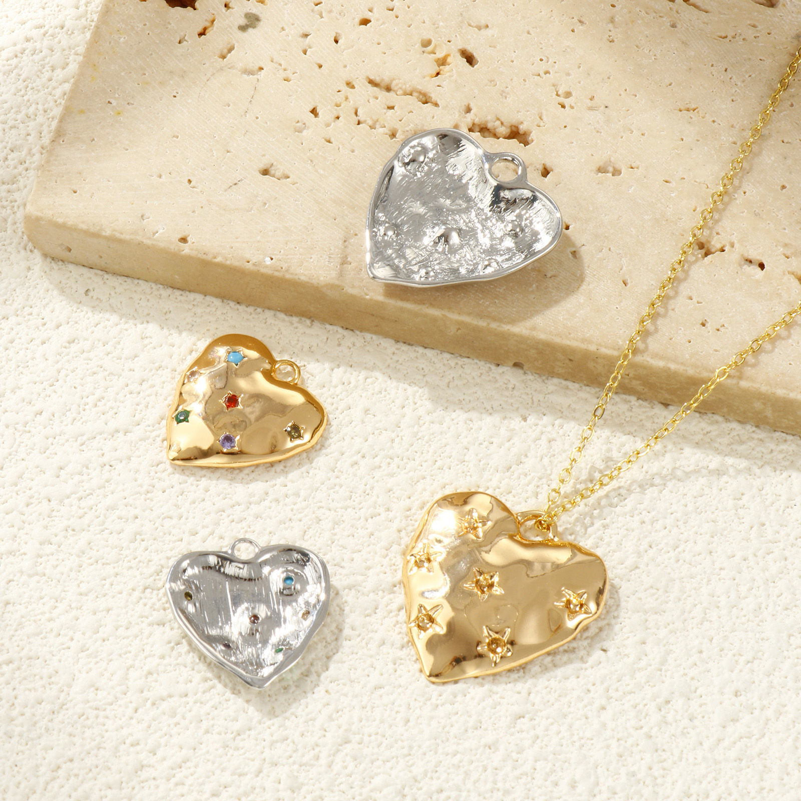Bild von Umweltfreundlich Messing Valentinstag Charms Echtgold plattiert Herz