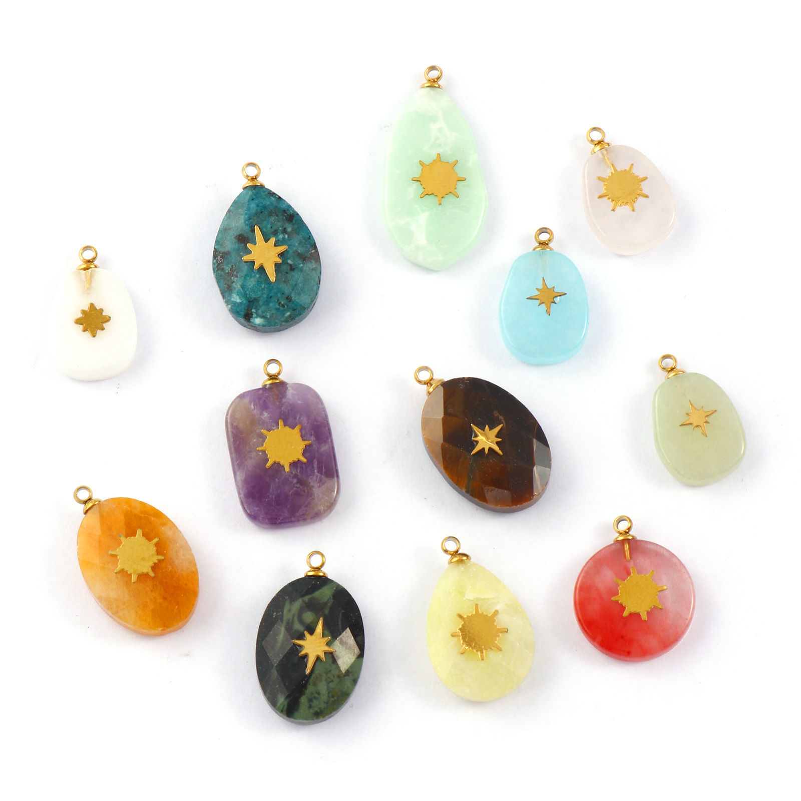 Picture of Eco-friendly 304 Stainless Steel & Gemstone Geometric Charms Gold Plated Multicolor Star