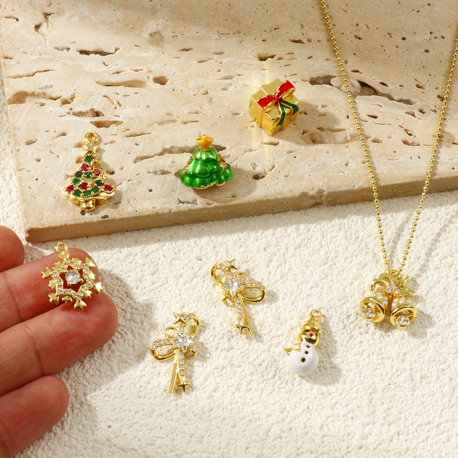 Изображение 2 PCs Brass Christmas Charms 18K Gold Plated