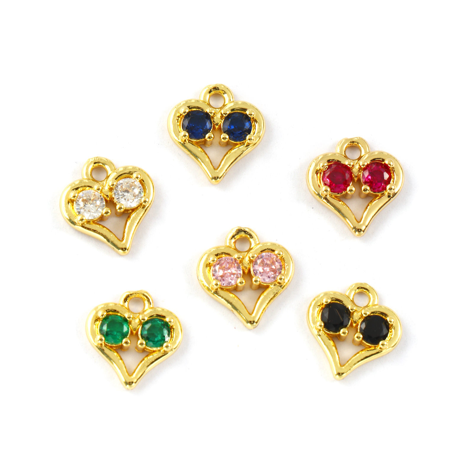 Изображение 2 PCs Brass & Cubic Zirconia Valentine's Day Charms 18K Gold Plated Heart 11mm x 10mm
