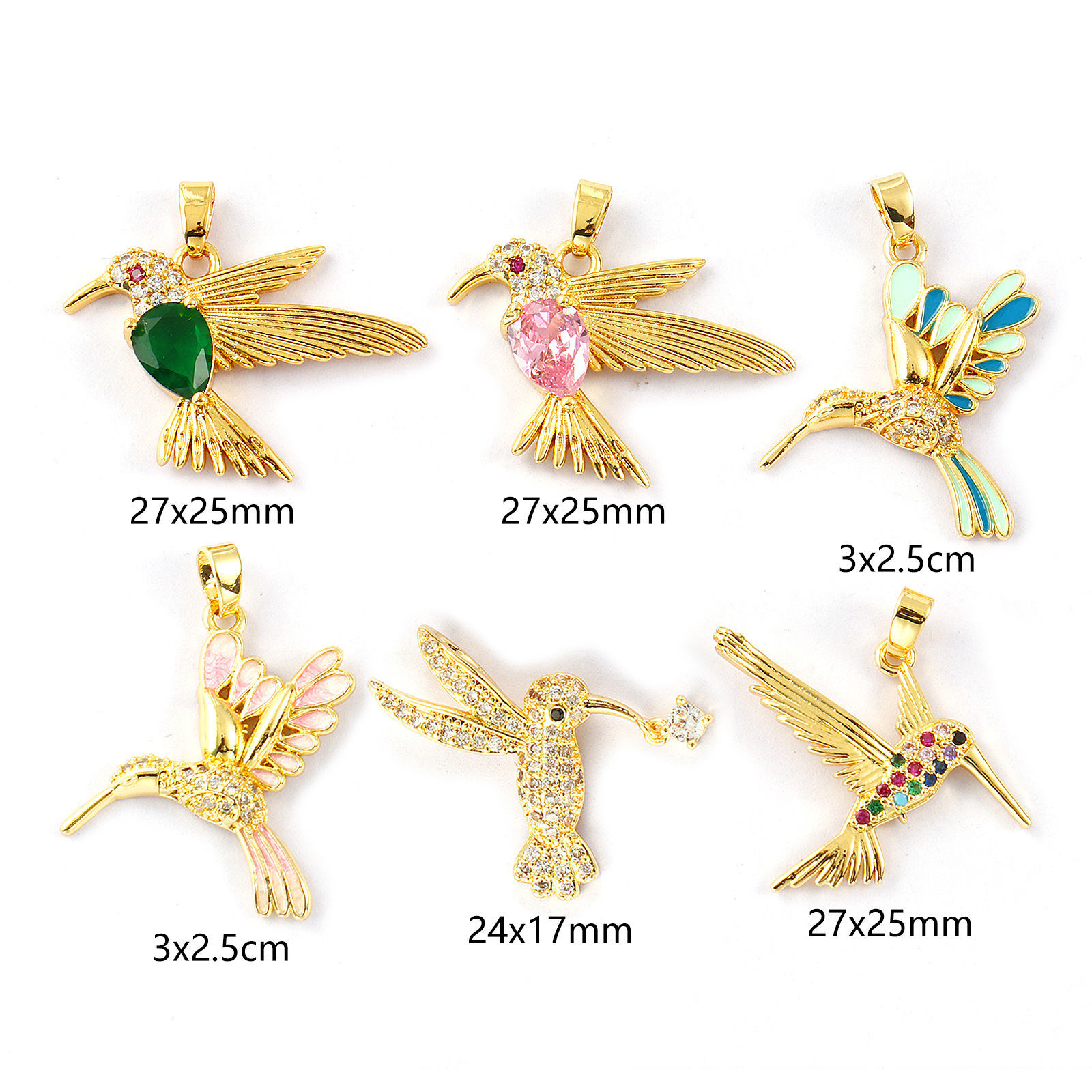 Immagine di 2 PCs Eco-friendly Brass & Cubic Zirconia Charms 18K Real Gold Plated Hummingbird Micro Pave