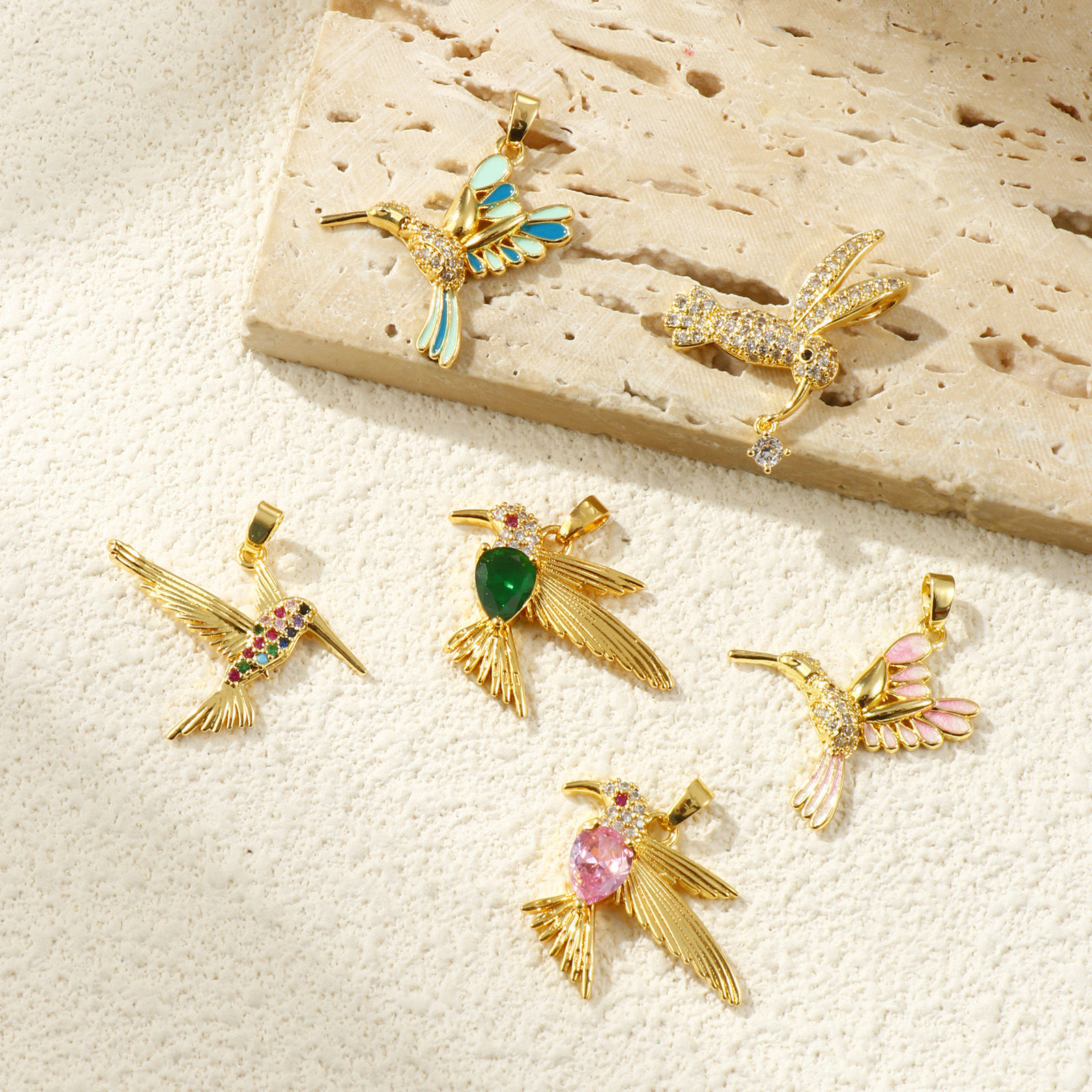 Immagine di 2 PCs Eco-friendly Brass & Cubic Zirconia Charms 18K Real Gold Plated Hummingbird Micro Pave