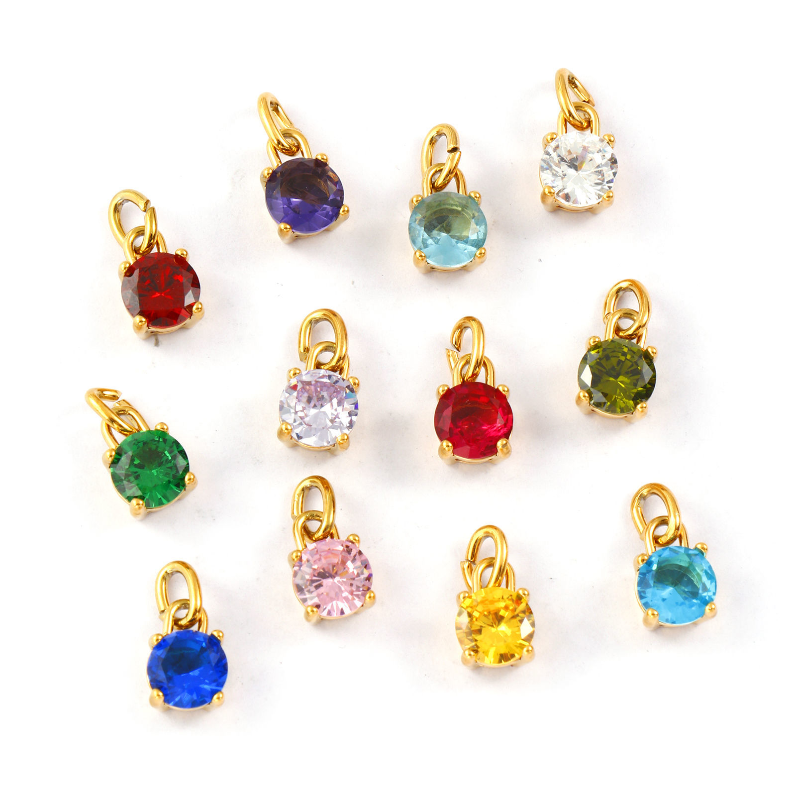 Изображение 2 ШТ Экологичное вакуумное PVD-покрытие 304 Нержавеющая Сталь & Циркон Камень рождения Подвески 18K настоящее золото с покрытием Мини 15мм x 7мм