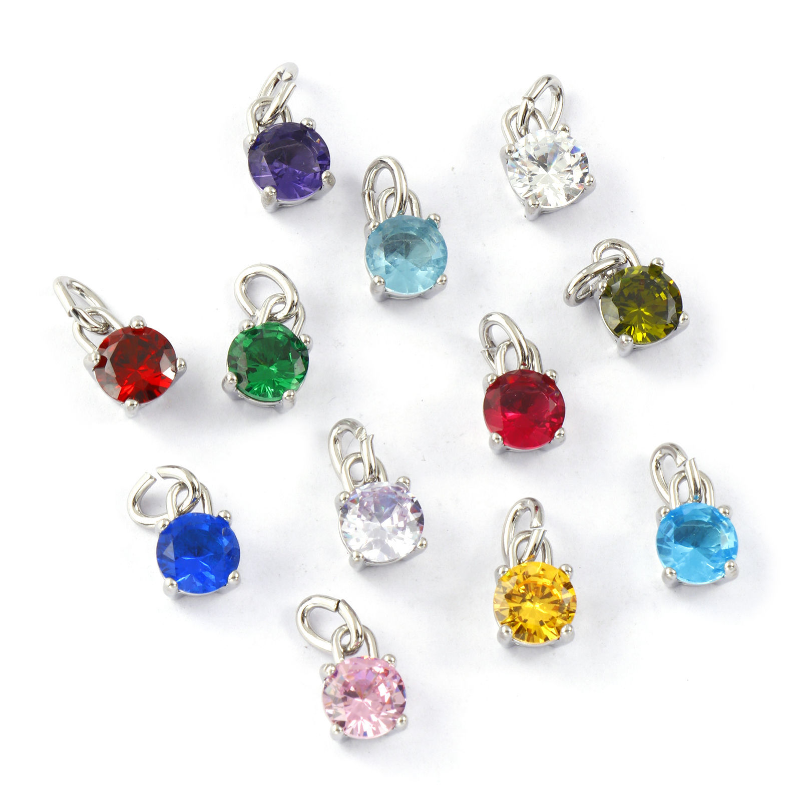 Изображение 2 ШТ Экологичный 304 Нержавеющая Сталь & Циркон Камень рождения Подвески Серебряный Тон Мини 15мм x 7мм