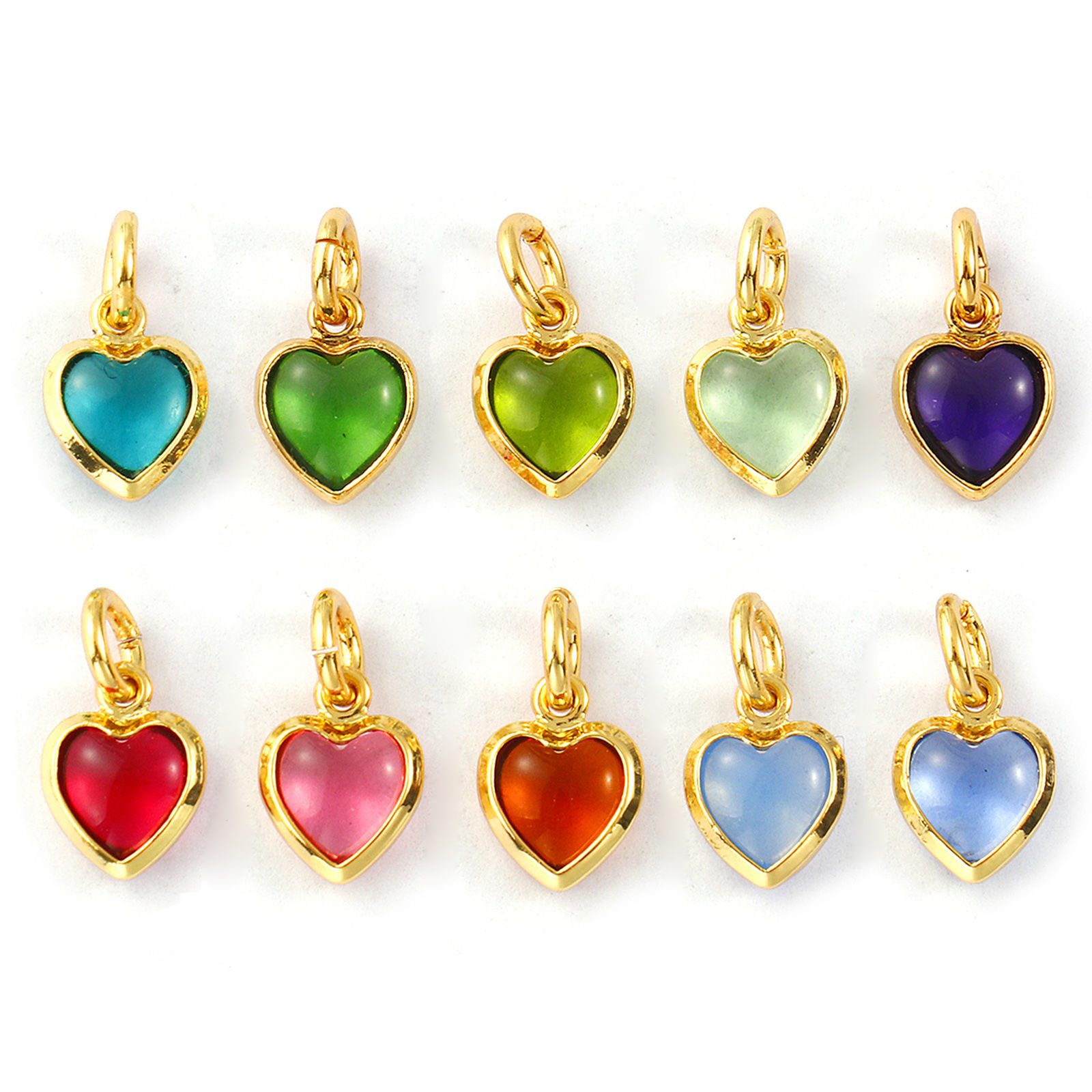 Picture of Eco-friendly Brass & Glass Valentine's Day Charms 18K Real Gold Plated Heart Mini 12mm x 7mm