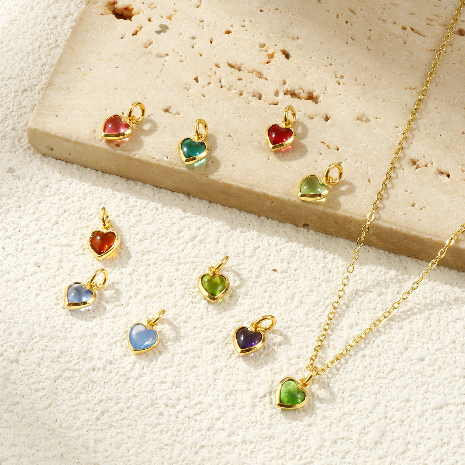 Picture of Eco-friendly Brass & Glass Valentine's Day Charms 18K Real Gold Plated Heart Mini 12mm x 7mm