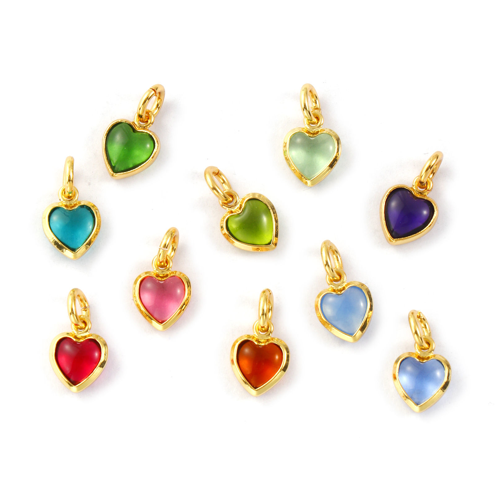 Picture of Eco-friendly Brass & Glass Valentine's Day Charms 18K Real Gold Plated Heart Mini 12mm x 7mm