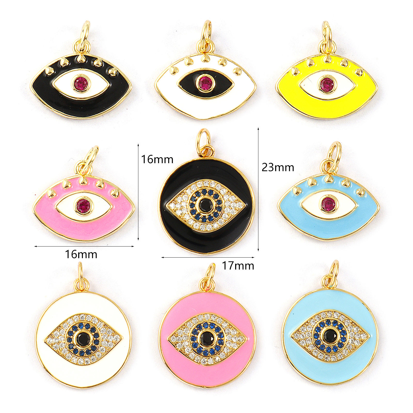 Picture of Eco-friendly Brass & Cubic Zirconia Charms 18K Real Gold Plated Enamel Evil Eye