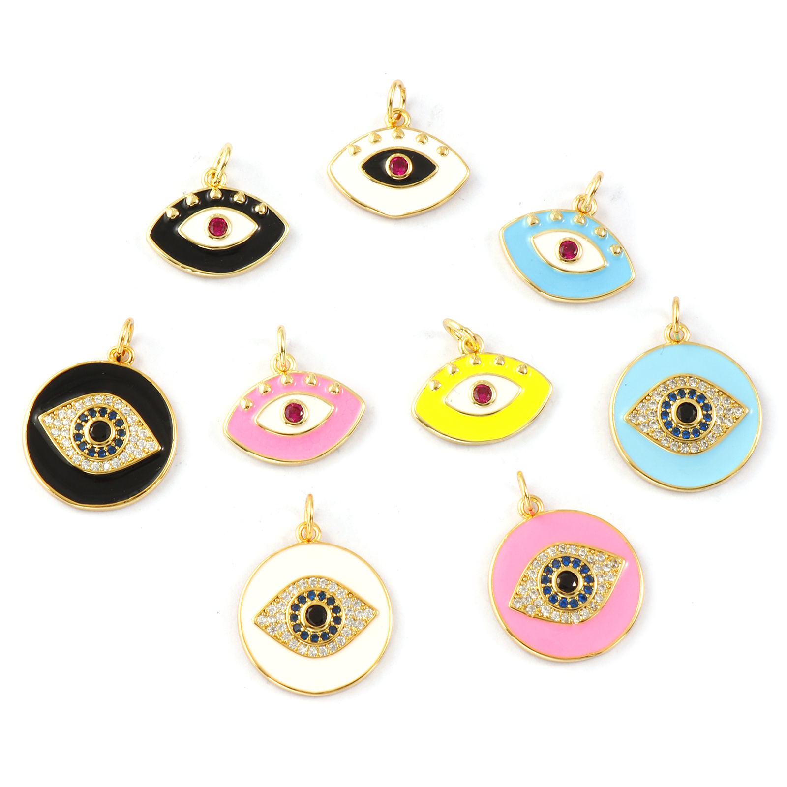 Picture of Eco-friendly Brass & Cubic Zirconia Charms 18K Real Gold Plated Enamel Evil Eye