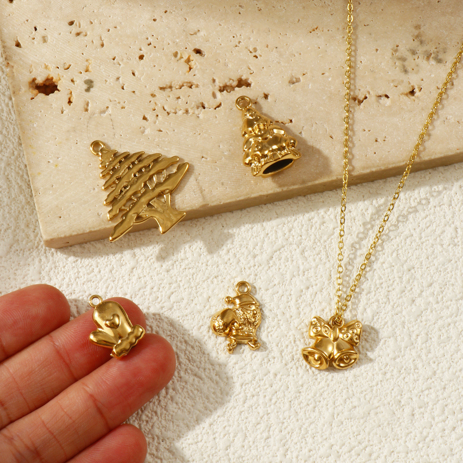 Picture of 1 Piece Eco-friendly PVD Vacuum Plating 304 Stainless Steel Christmas Charms 18K Real Gold Plated
