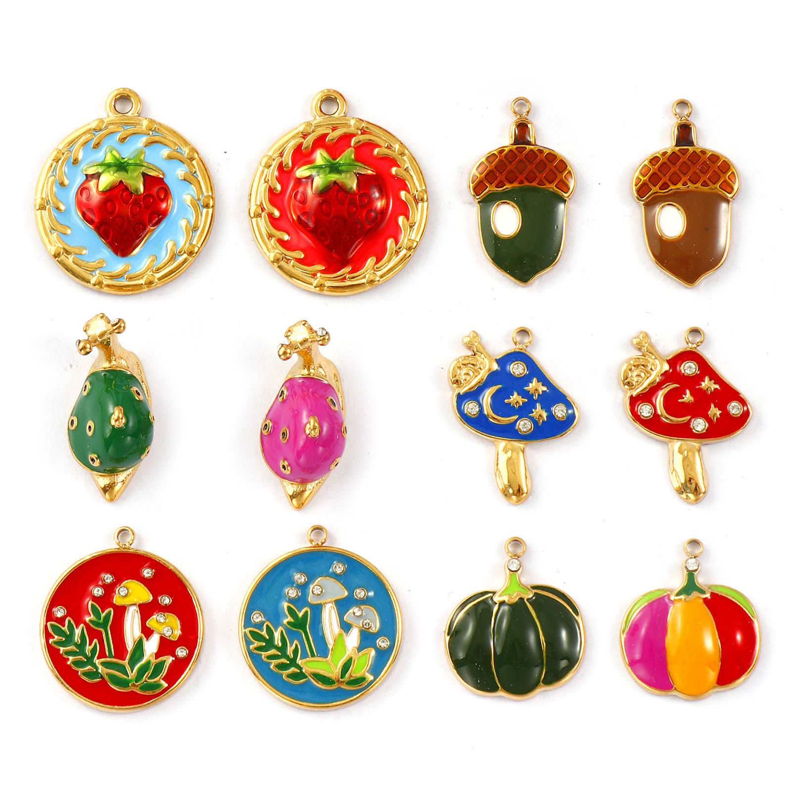 1 Piece Eco-friendly PVD Vacuum Plating 304 Stainless Steel & Cubic Zirconia Charms 18K Real Gold Plated Enamel の画像
