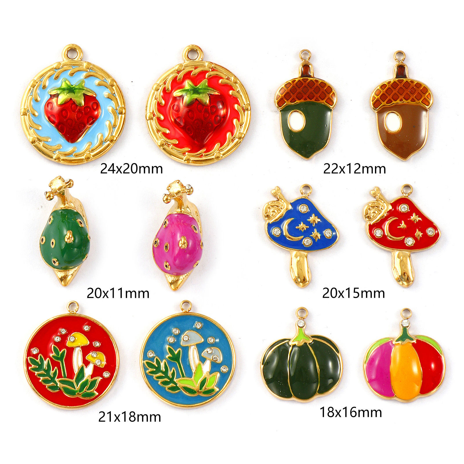 1 Piece Eco-friendly PVD Vacuum Plating 304 Stainless Steel & Cubic Zirconia Charms 18K Real Gold Plated Enamel の画像