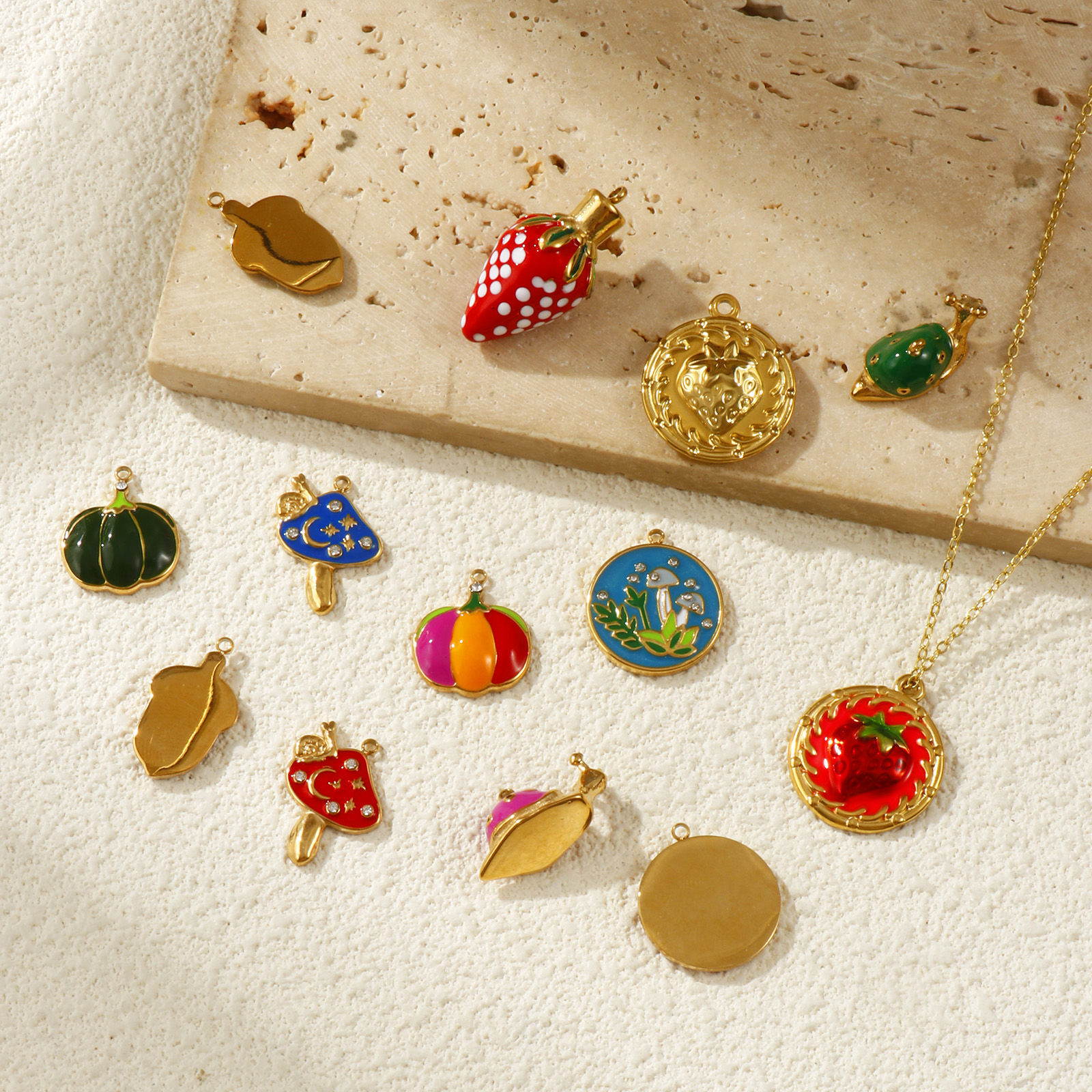 1 Piece Eco-friendly PVD Vacuum Plating 304 Stainless Steel & Cubic Zirconia Charms 18K Real Gold Plated Enamel の画像