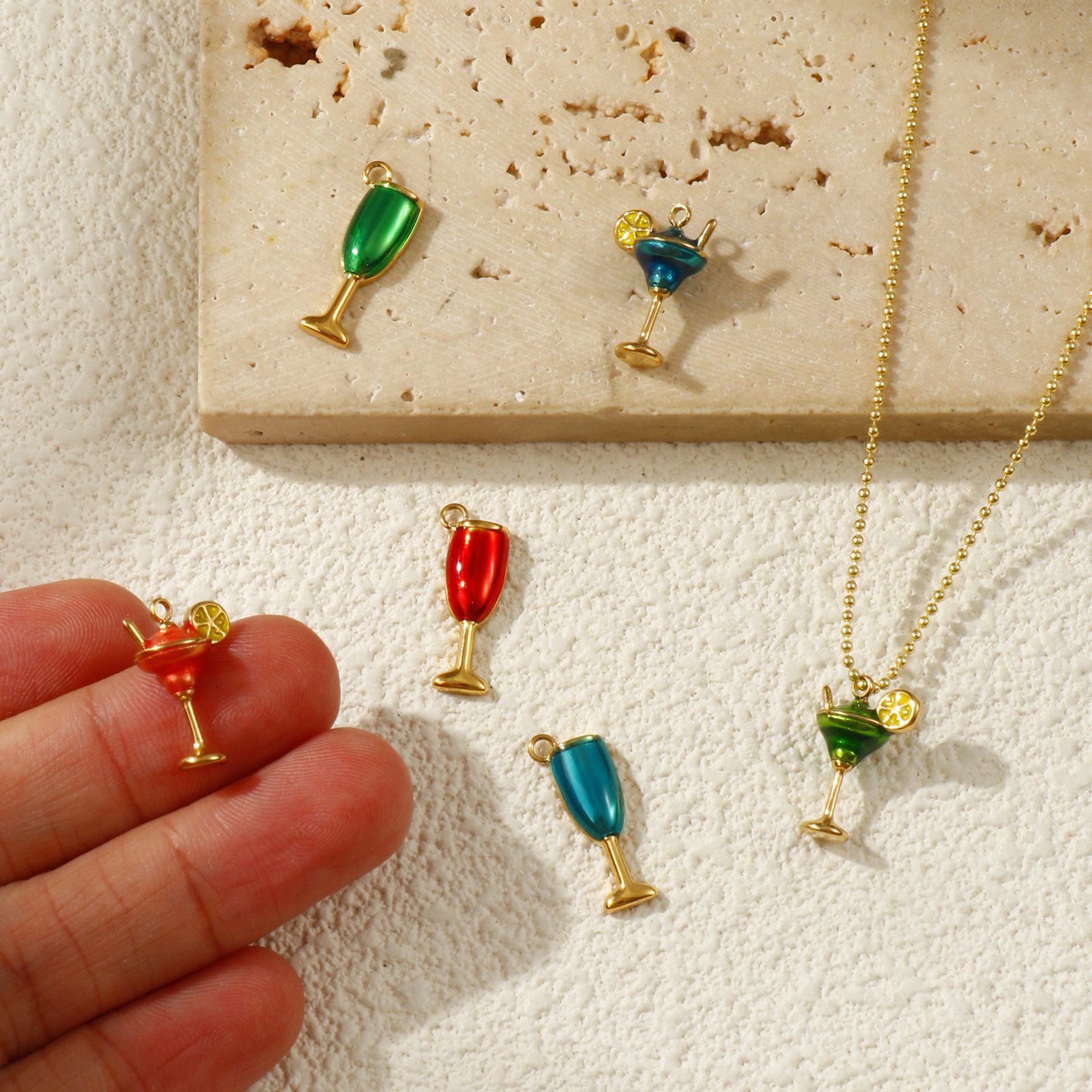 Picture of 1 Piece Eco-friendly PVD Vacuum Plating 304 Stainless Steel Charms 18K Real Gold Plated Enamel Wine Glass