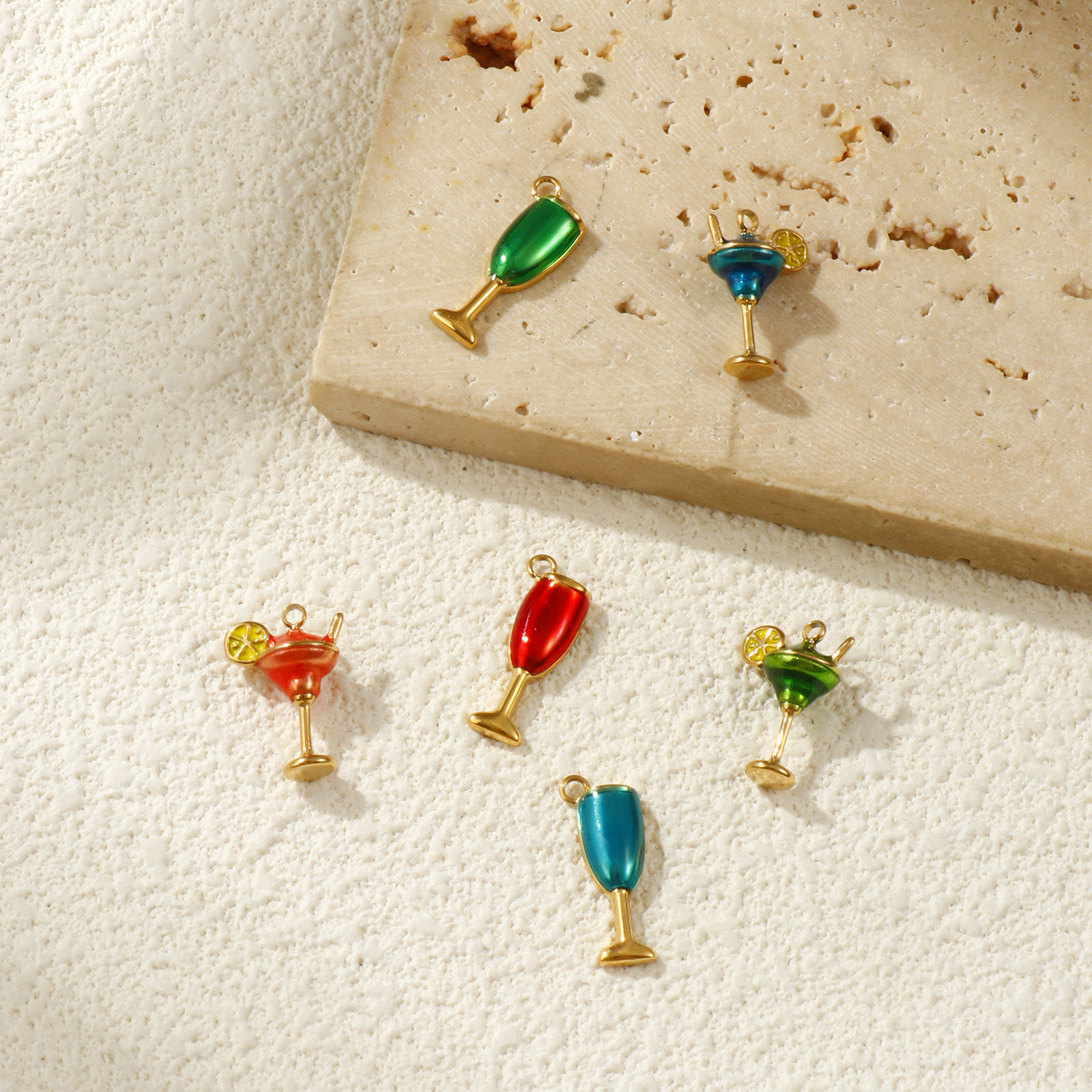 Picture of 1 Piece Eco-friendly PVD Vacuum Plating 304 Stainless Steel Charms 18K Real Gold Plated Enamel Wine Glass