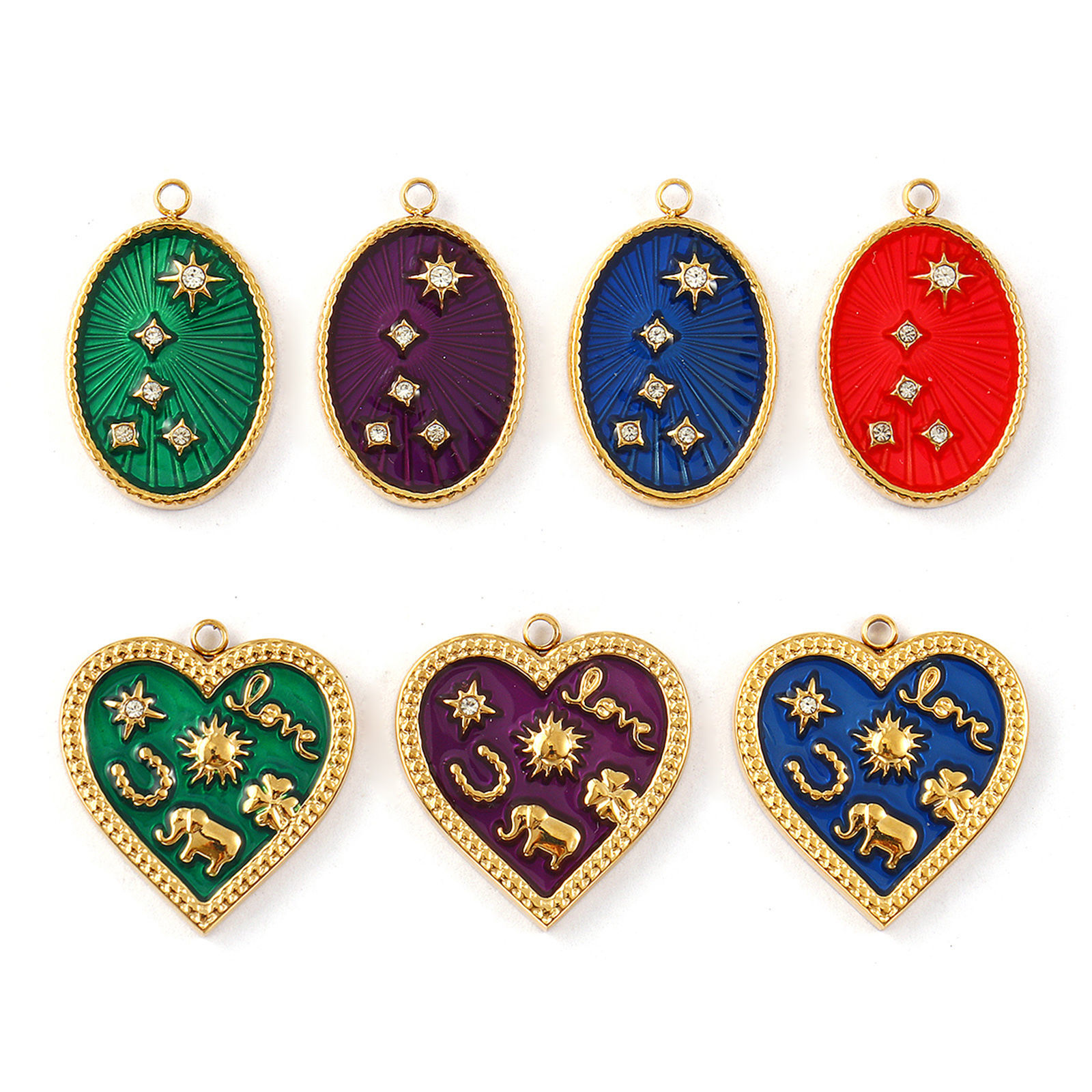Picture of Eco-friendly PVD Vacuum Plating 304 Stainless Steel & Cubic Zirconia Charms 18K Real Gold Plated Enamel