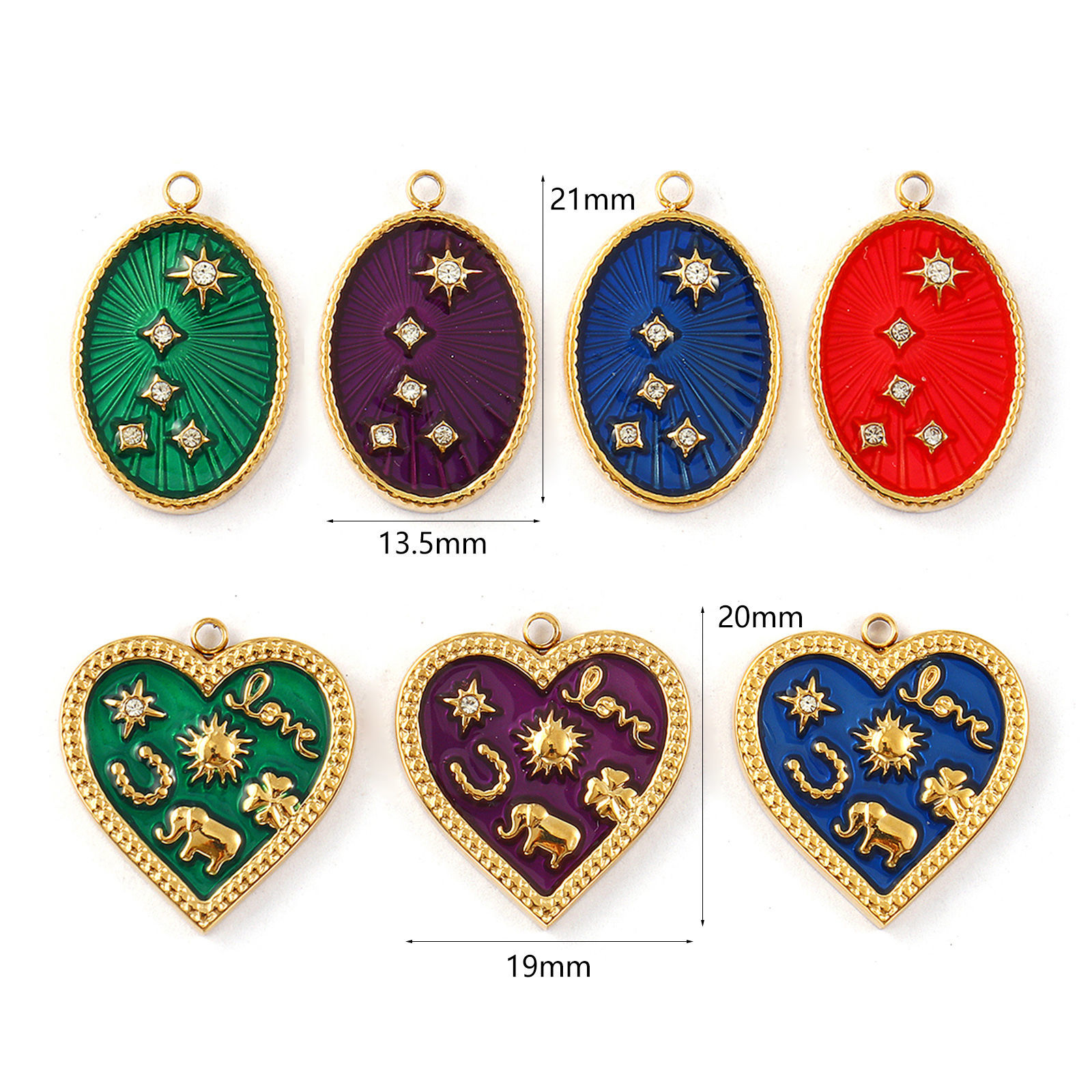 Picture of Eco-friendly PVD Vacuum Plating 304 Stainless Steel & Cubic Zirconia Charms 18K Real Gold Plated Enamel