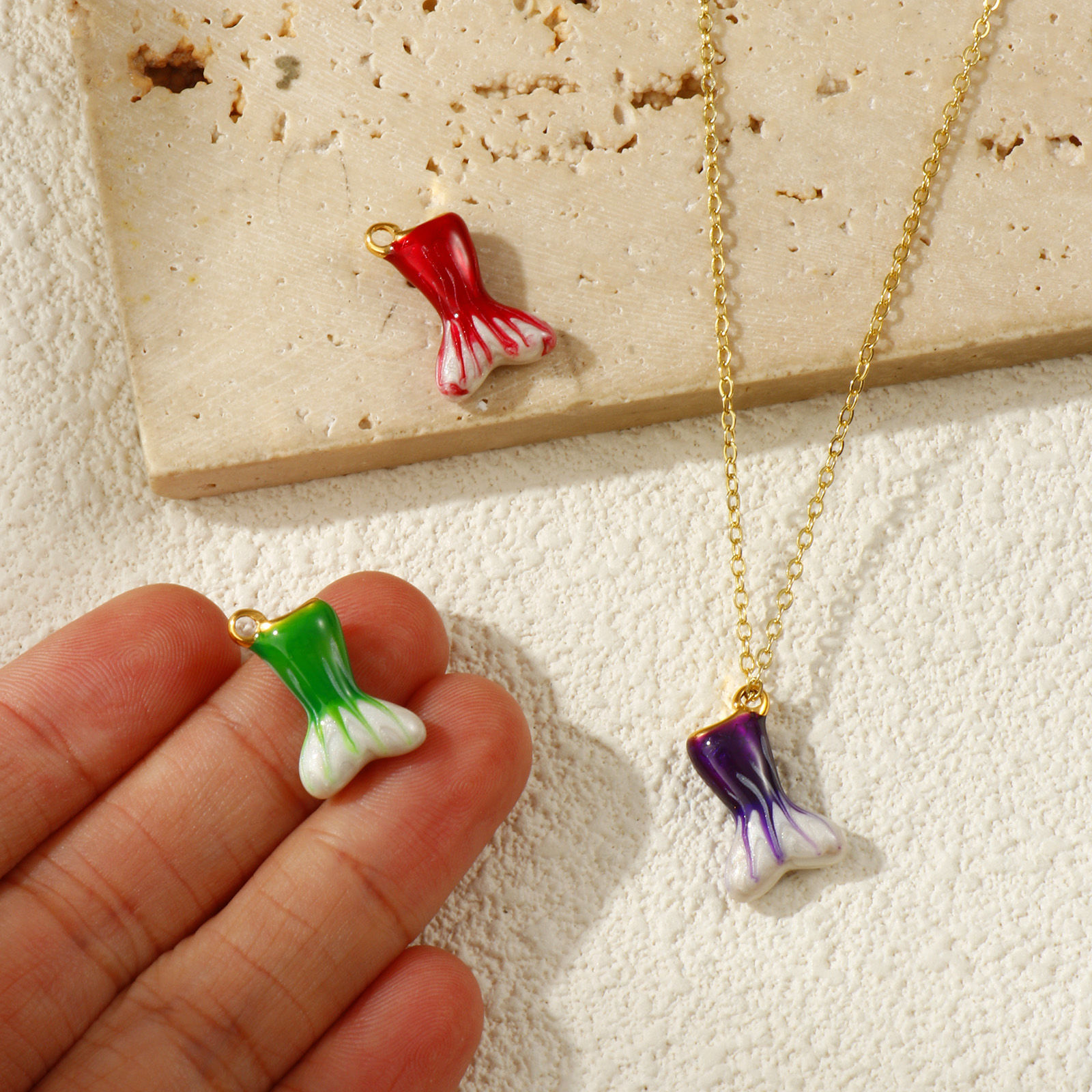 Picture of 2 PCs Eco-friendly PVD Vacuum Plating 304 Stainless Steel Charms 18K Real Gold Plated Enamel Fishtail Pearlized 18.5mm x 12mm