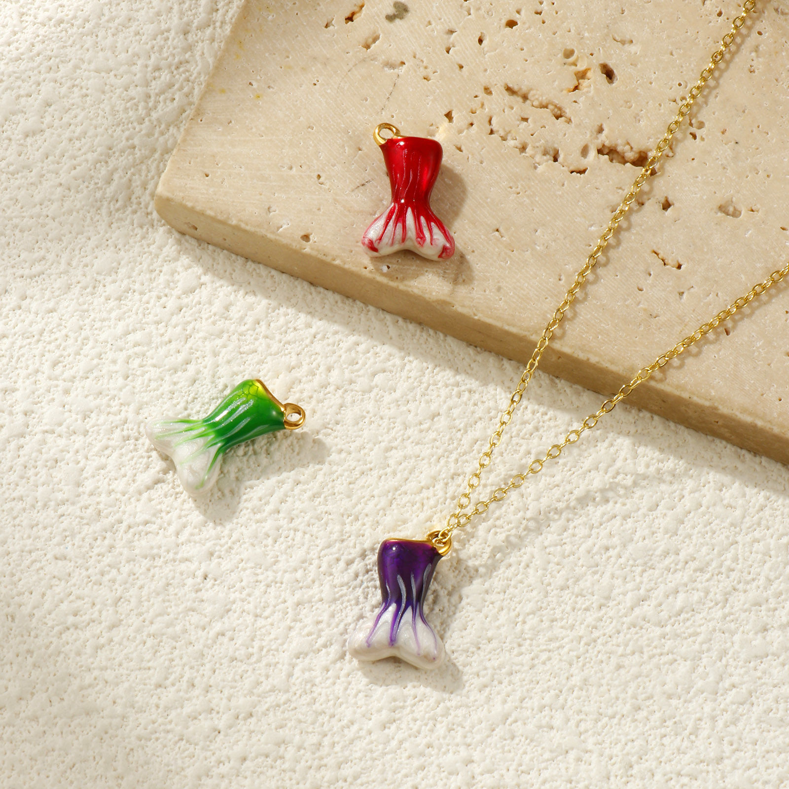 Picture of 2 PCs Eco-friendly PVD Vacuum Plating 304 Stainless Steel Charms 18K Real Gold Plated Enamel Fishtail Pearlized 18.5mm x 12mm