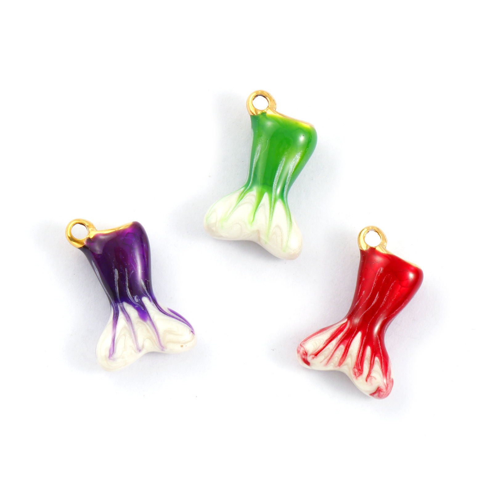 Picture of 2 PCs Eco-friendly PVD Vacuum Plating 304 Stainless Steel Charms 18K Real Gold Plated Enamel Fishtail Pearlized 18.5mm x 12mm