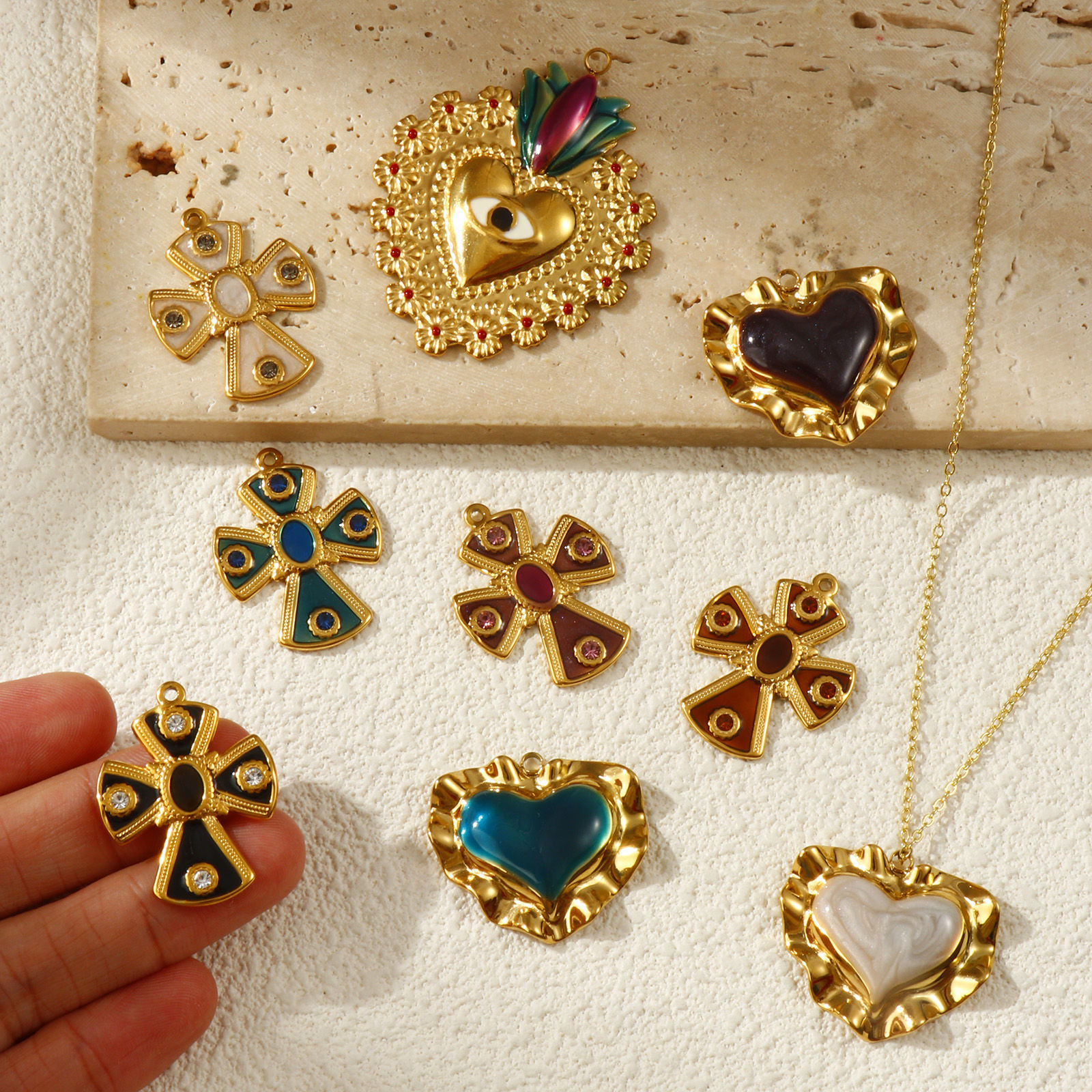 Picture of 1 Piece Eco-friendly PVD Vacuum Plating 304 Stainless Steel Charms 18K Real Gold Plated Enamel