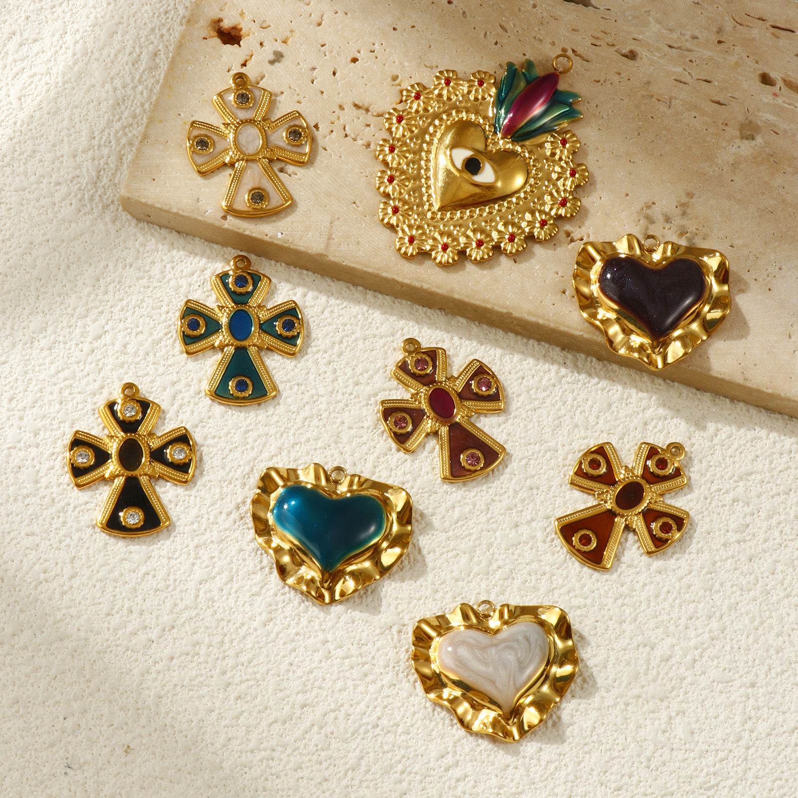 Picture of 1 Piece Eco-friendly PVD Vacuum Plating 304 Stainless Steel Charms 18K Real Gold Plated Enamel