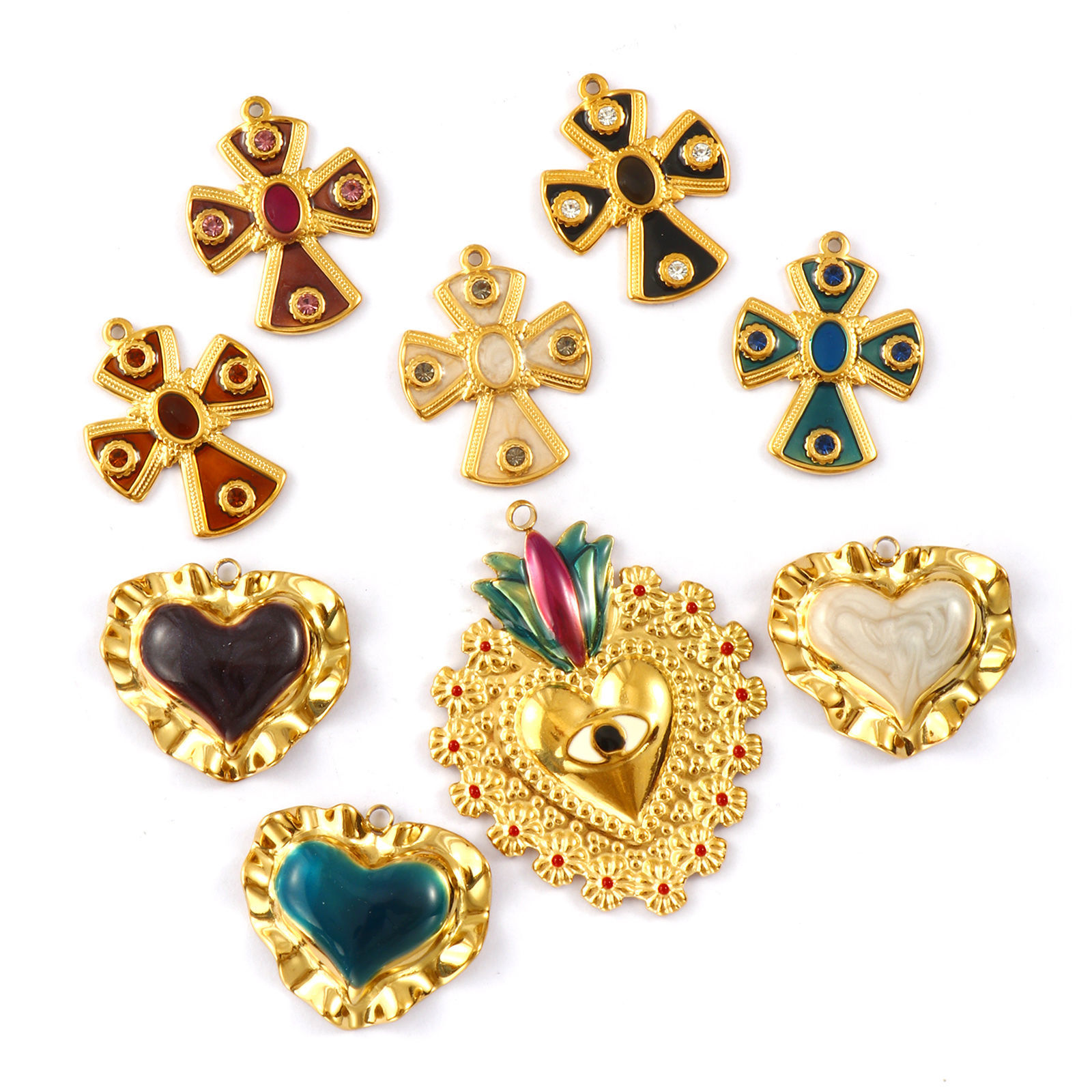 Picture of 1 Piece Eco-friendly PVD Vacuum Plating 304 Stainless Steel Charms 18K Real Gold Plated Enamel