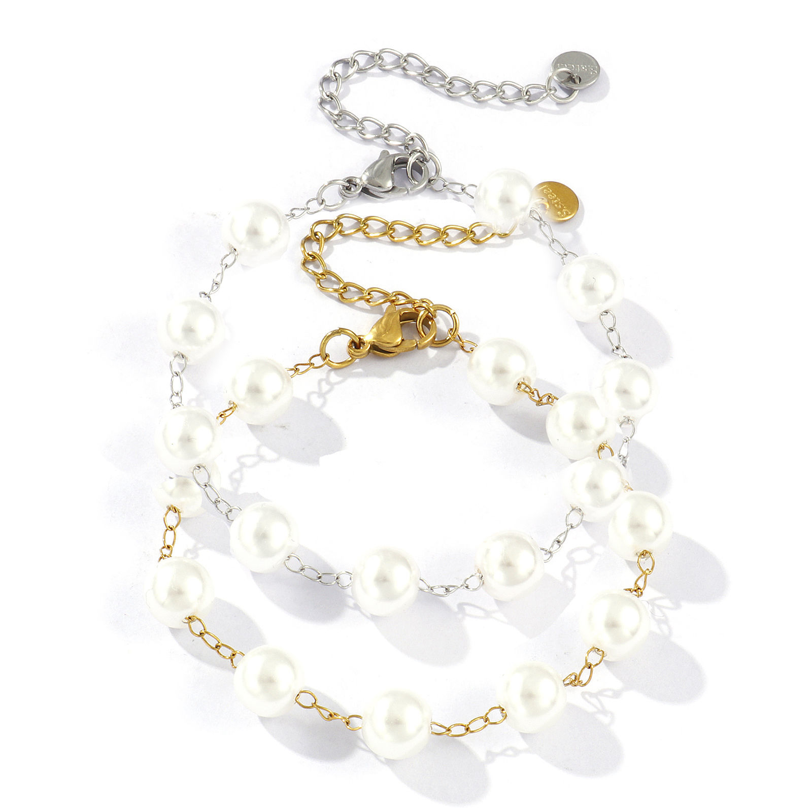 1 Piece Eco-friendly Dainty Exquisite Multicolor White 304 Stainless Steel & Acrylic Beaded Chain Bracelets For Women Gift 18cm(7.1") long の画像