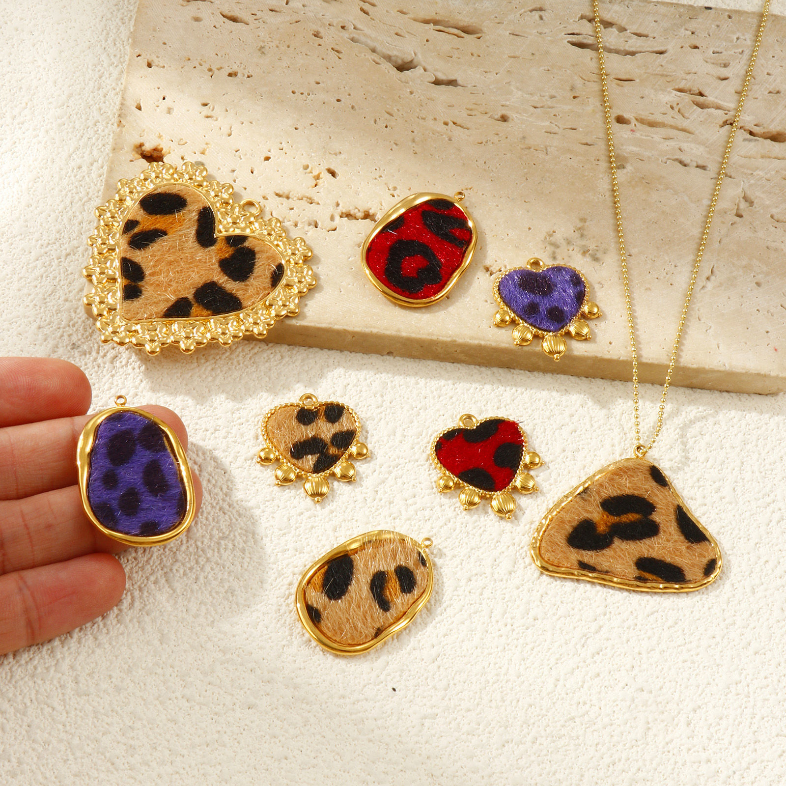Picture of Eco-friendly PVD Vacuum Plating Stainless Steel & Faux Leather Charms 18K Real Gold Plated Leopard Print