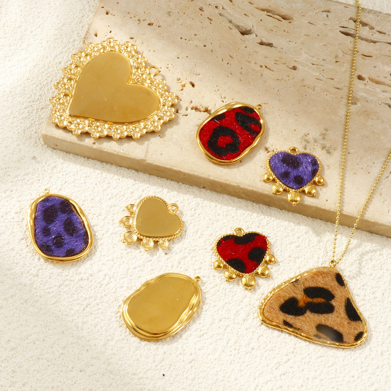 Picture of Eco-friendly PVD Vacuum Plating Stainless Steel & Faux Leather Charms 18K Real Gold Plated Leopard Print
