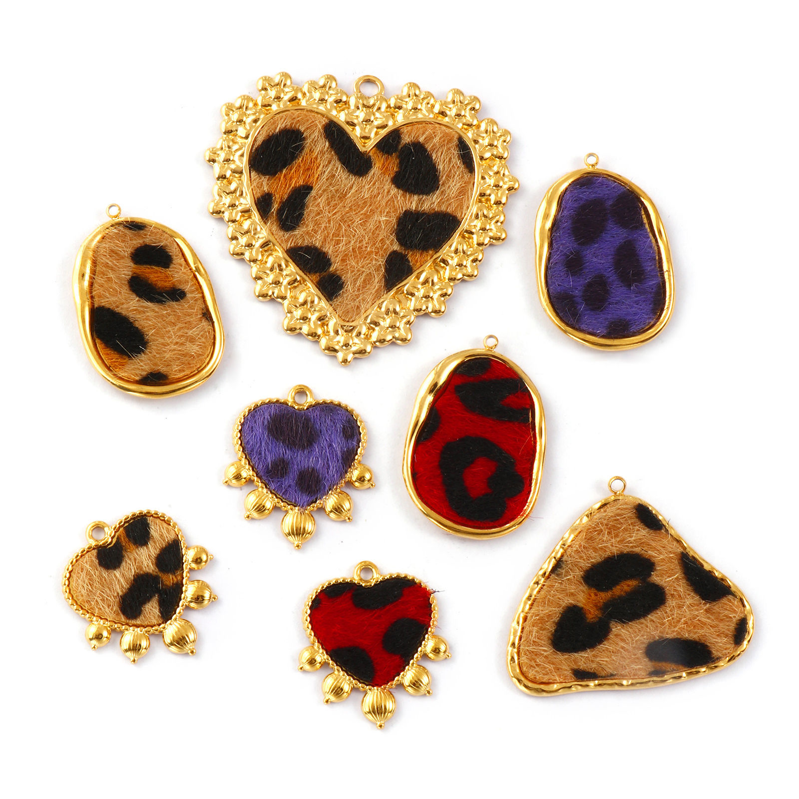 Picture of Eco-friendly PVD Vacuum Plating Stainless Steel & Faux Leather Charms 18K Real Gold Plated Leopard Print